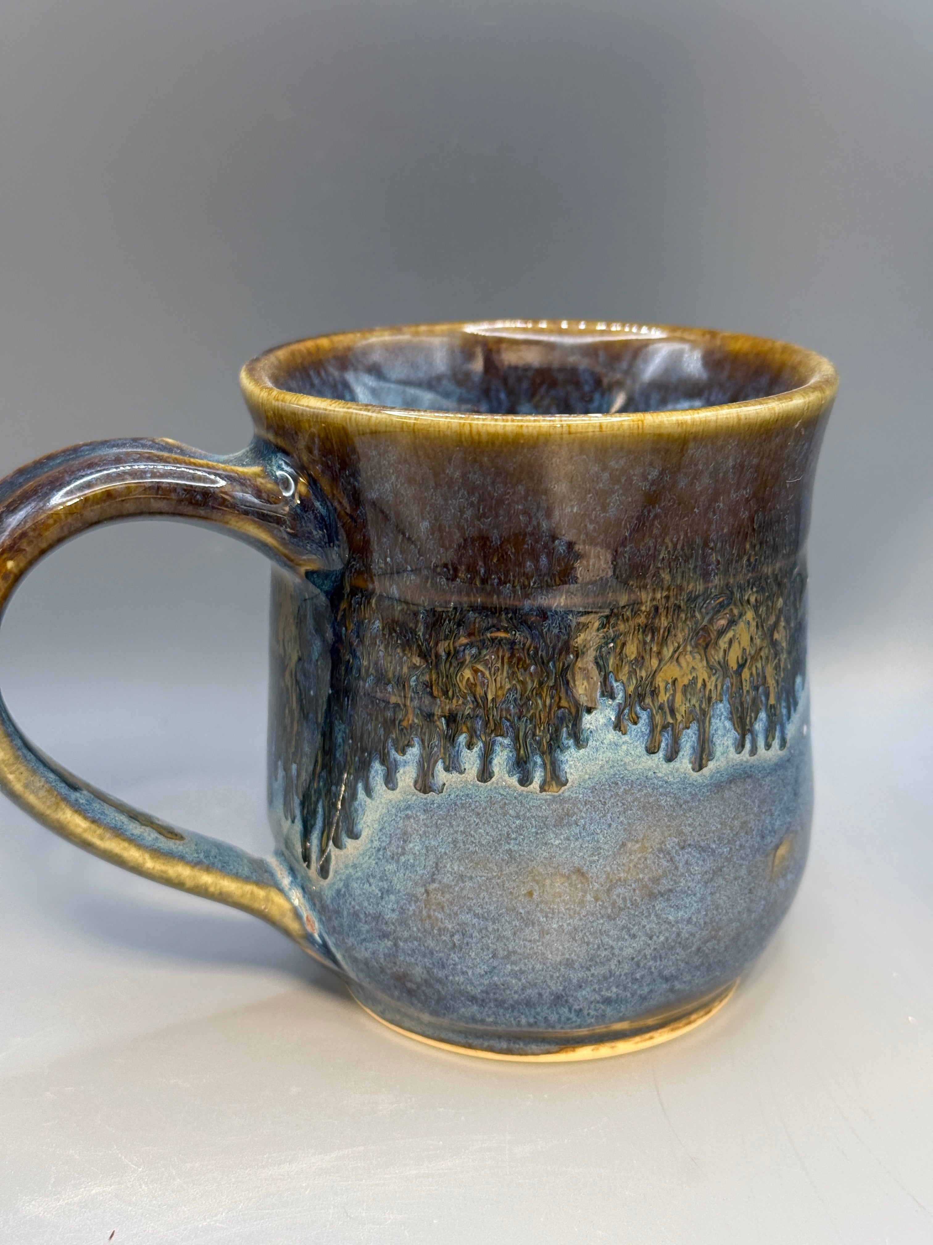 Amber and Blue Drip Mug, Handmade 10-12 oz