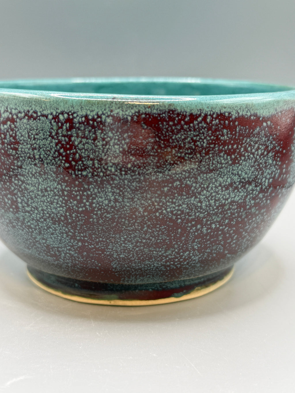 Copper Reef Bowl — Turquoise & Oxblood Stoneware, 5.5" x 3.5"