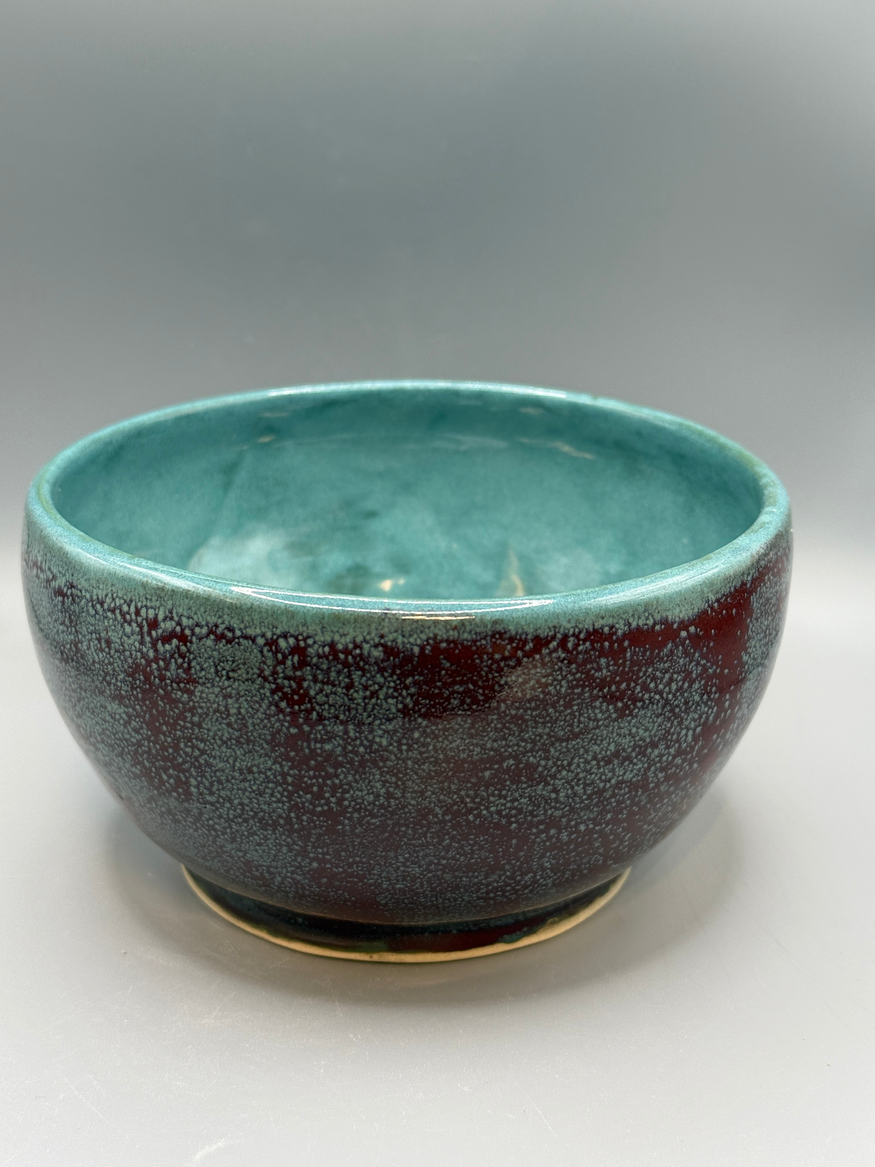 Copper Reef Bowl — Turquoise & Oxblood Stoneware, 5.5" x 3.5"