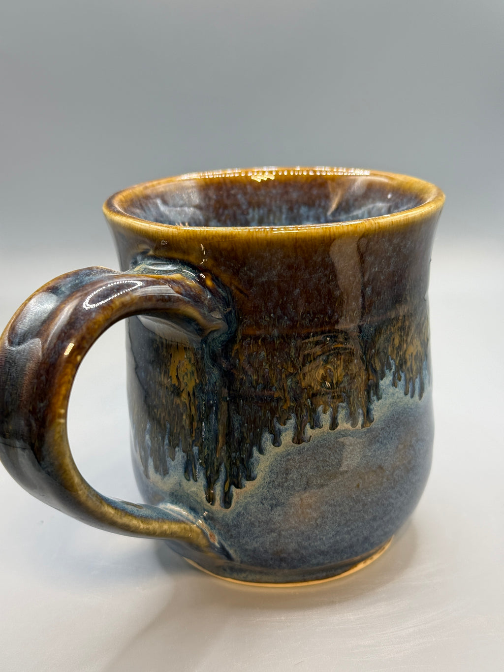 Amber and Blue Drip Mug, Handmade 10-12 oz