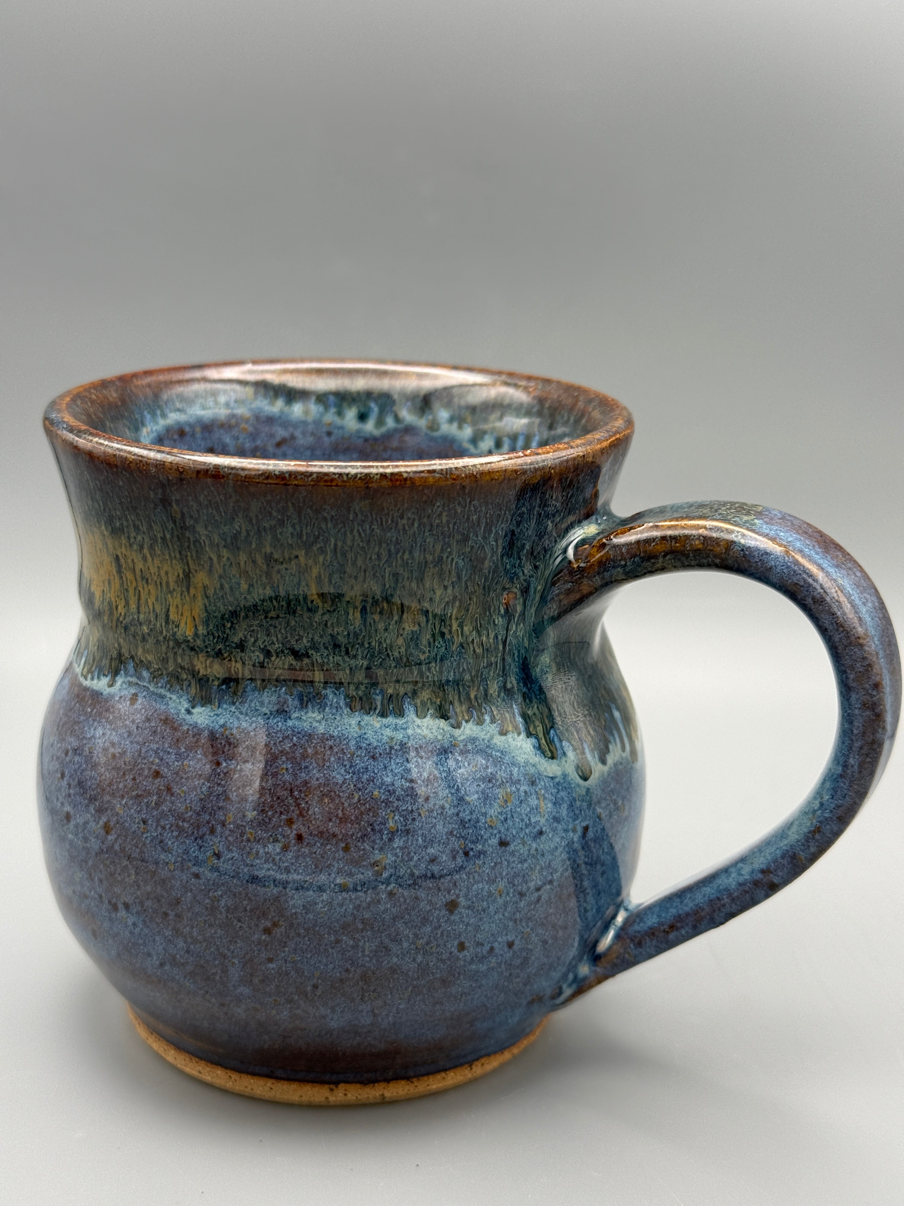 Amber Horizon Mug — Handmade Stoneware in Plum, Blue & Honey 10-12 oz