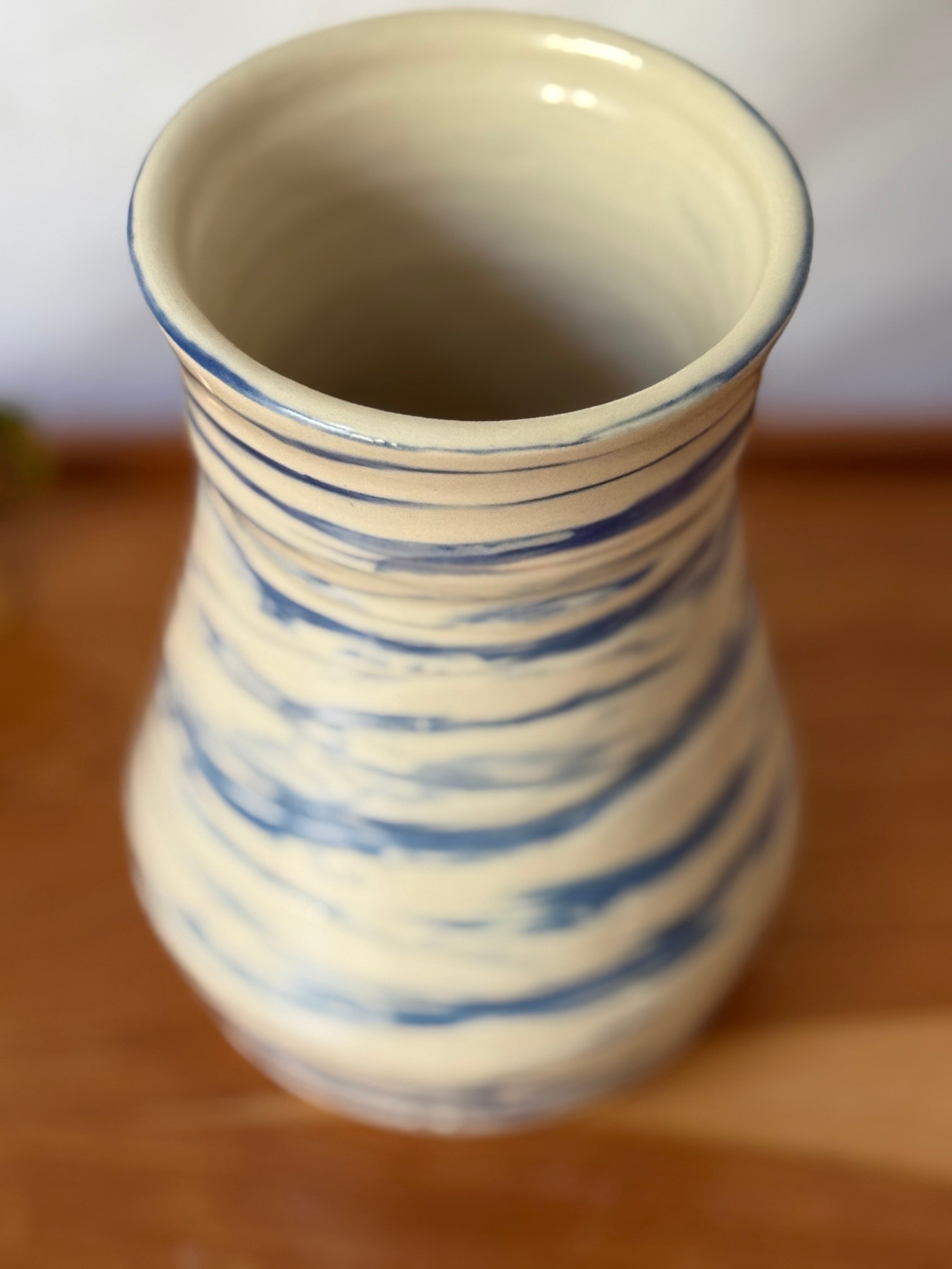 Ceramic vase - medium Blue on white stoneware 6.5”