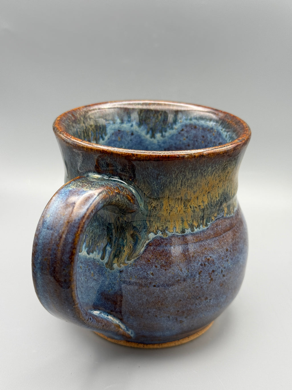 Amber Horizon Mug — Handmade Stoneware in Plum, Blue & Honey 10-12 oz