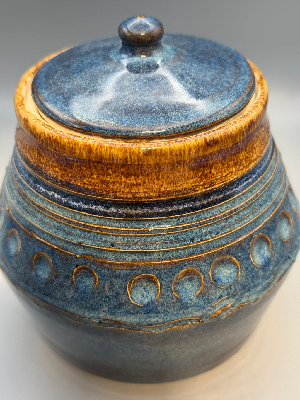 Amber Squall Jar – Medium 30 oz Handmade Stoneware Lidded Jar