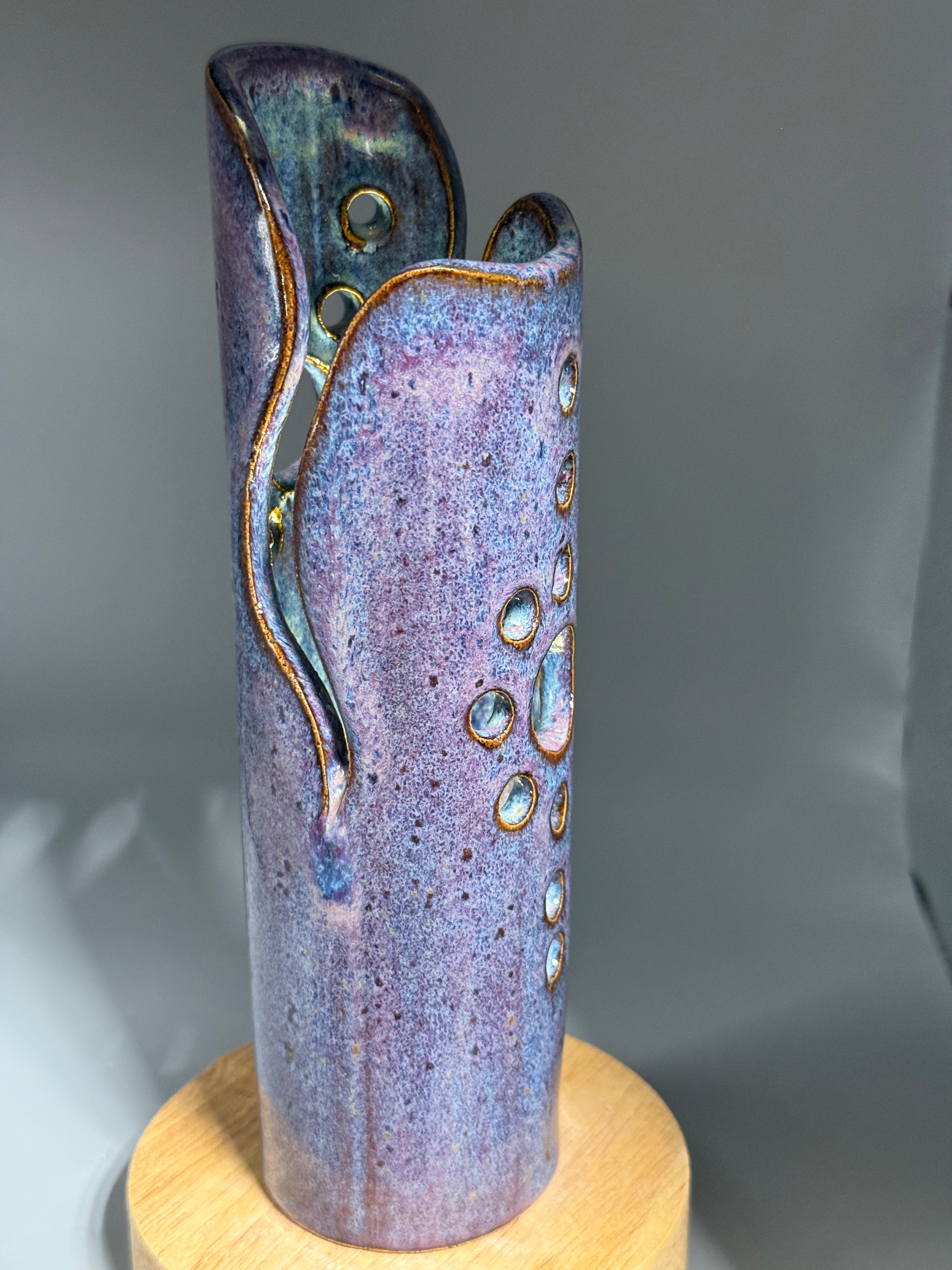 Wisteria Dusk — Carved Ceramic Accent Lamp with Wood LED Base