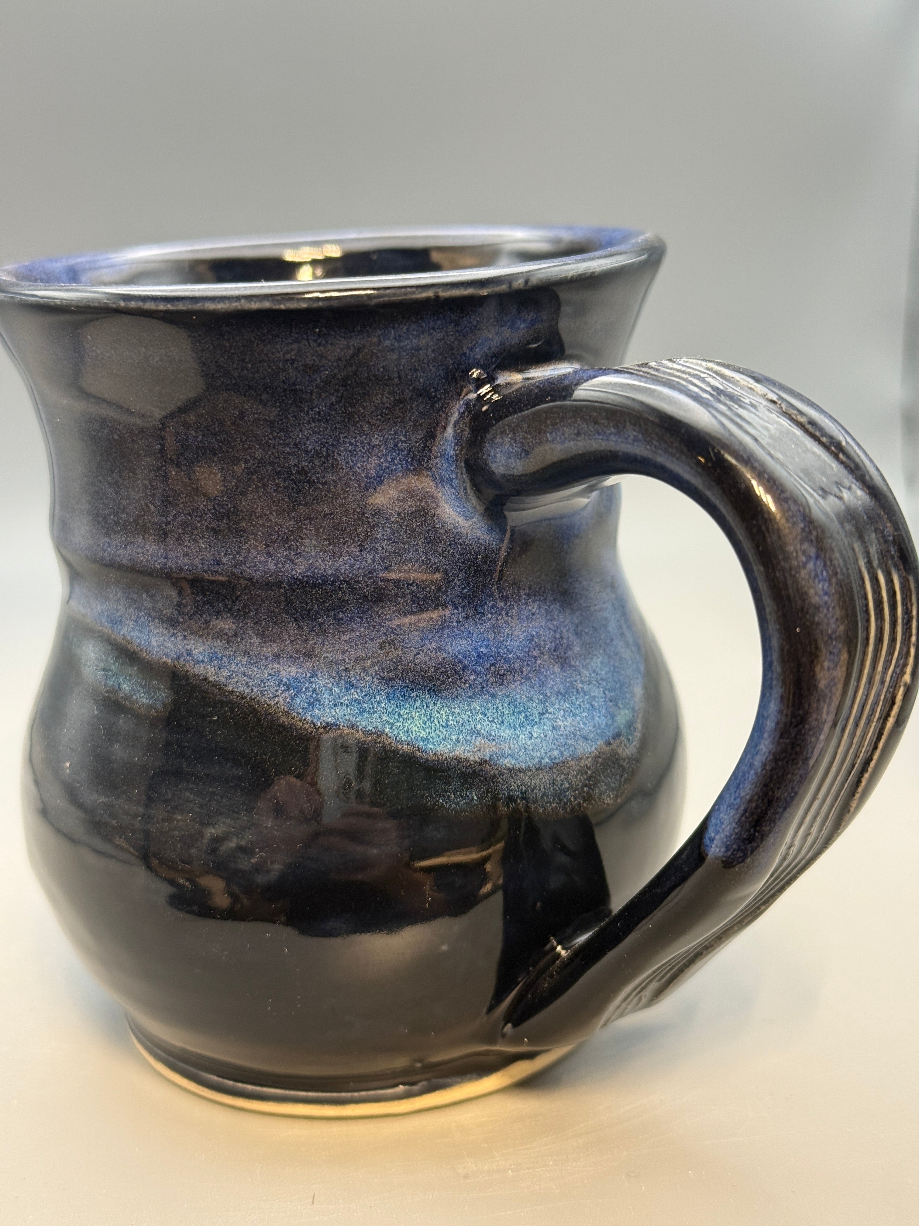 Midnight Aurora Mug No. 2 — Handmade Stoneware in Glossy Black, Electric Blue & Green 10-12 oz