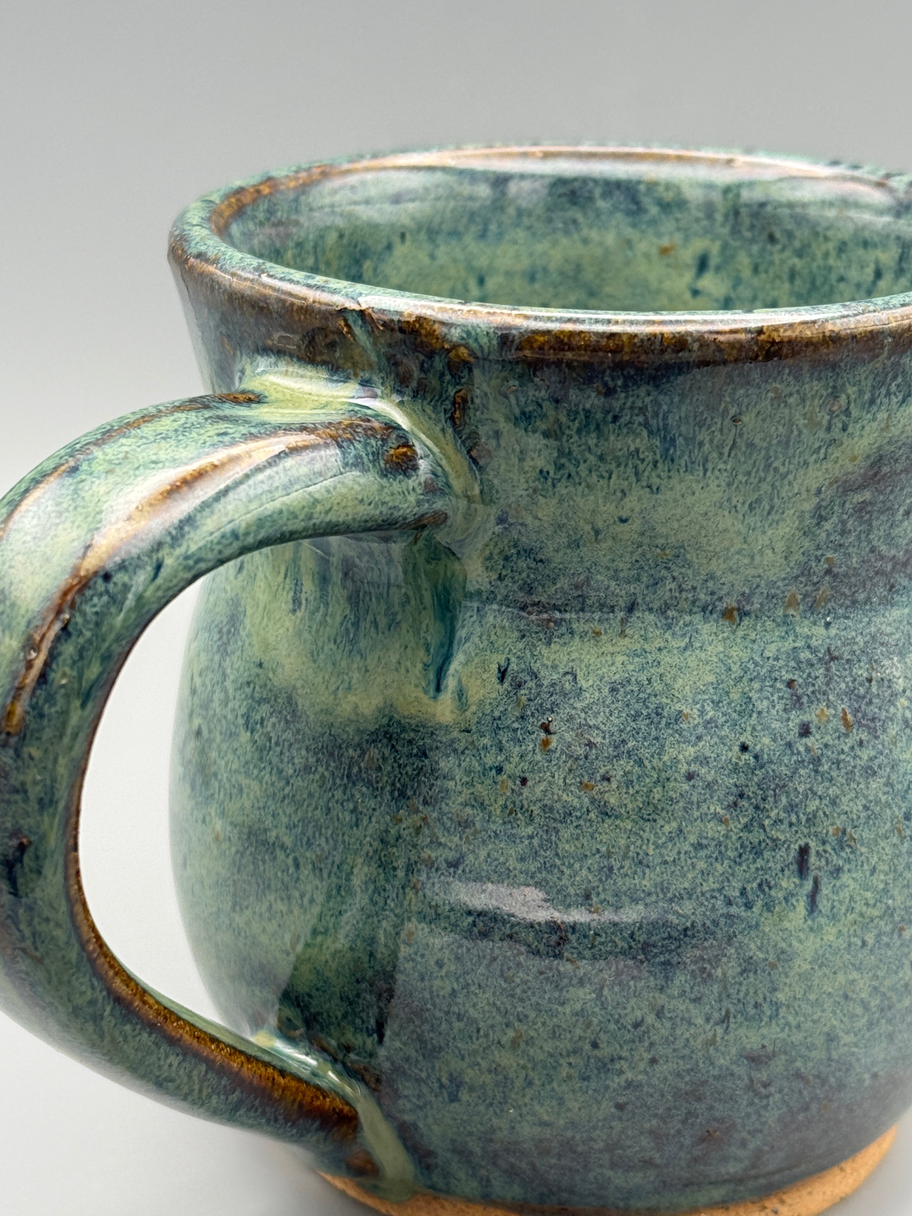 River Fern Round Belly Mug with Bare Clay Foot - Handmade 10-12 oz