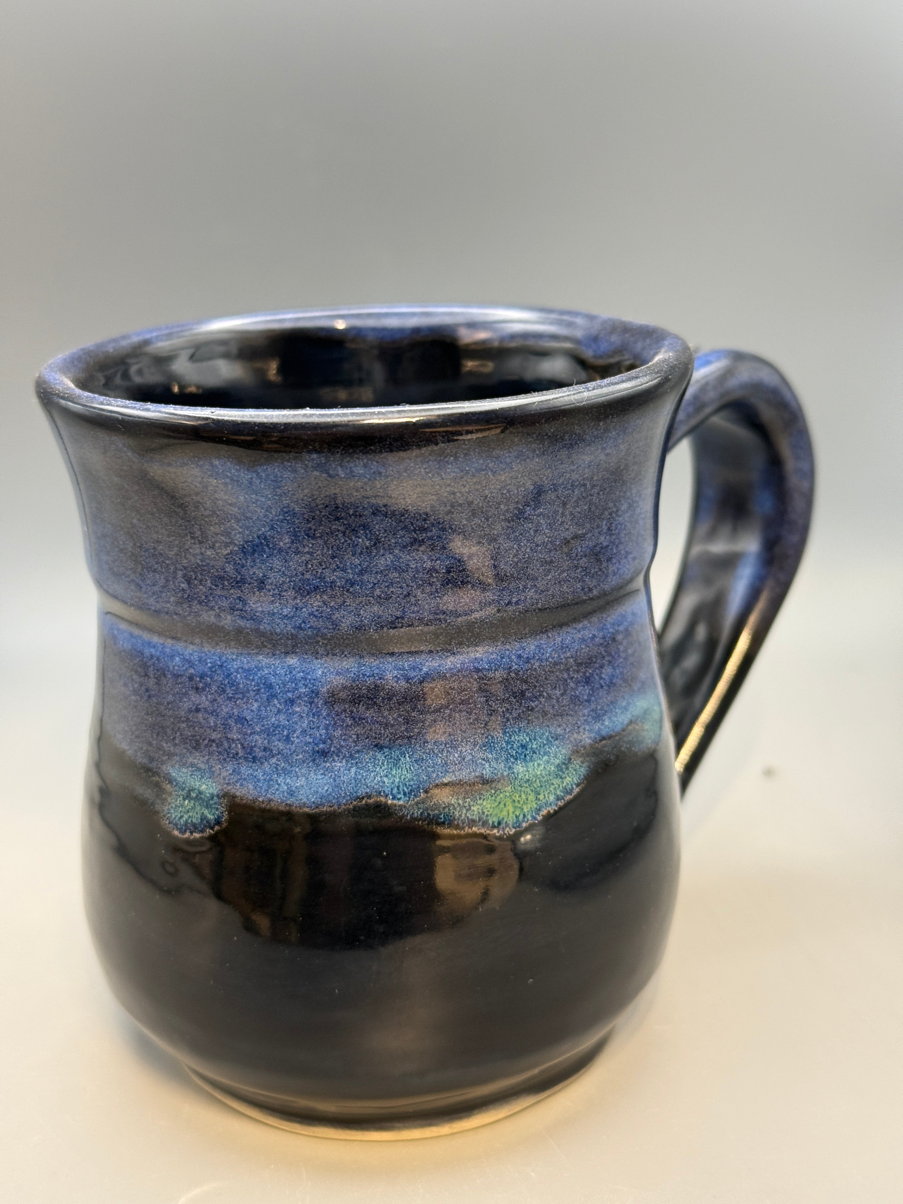 Midnight Aurora Mug — Handmade Stoneware in Glossy Black & Electric Blue 10-12oz