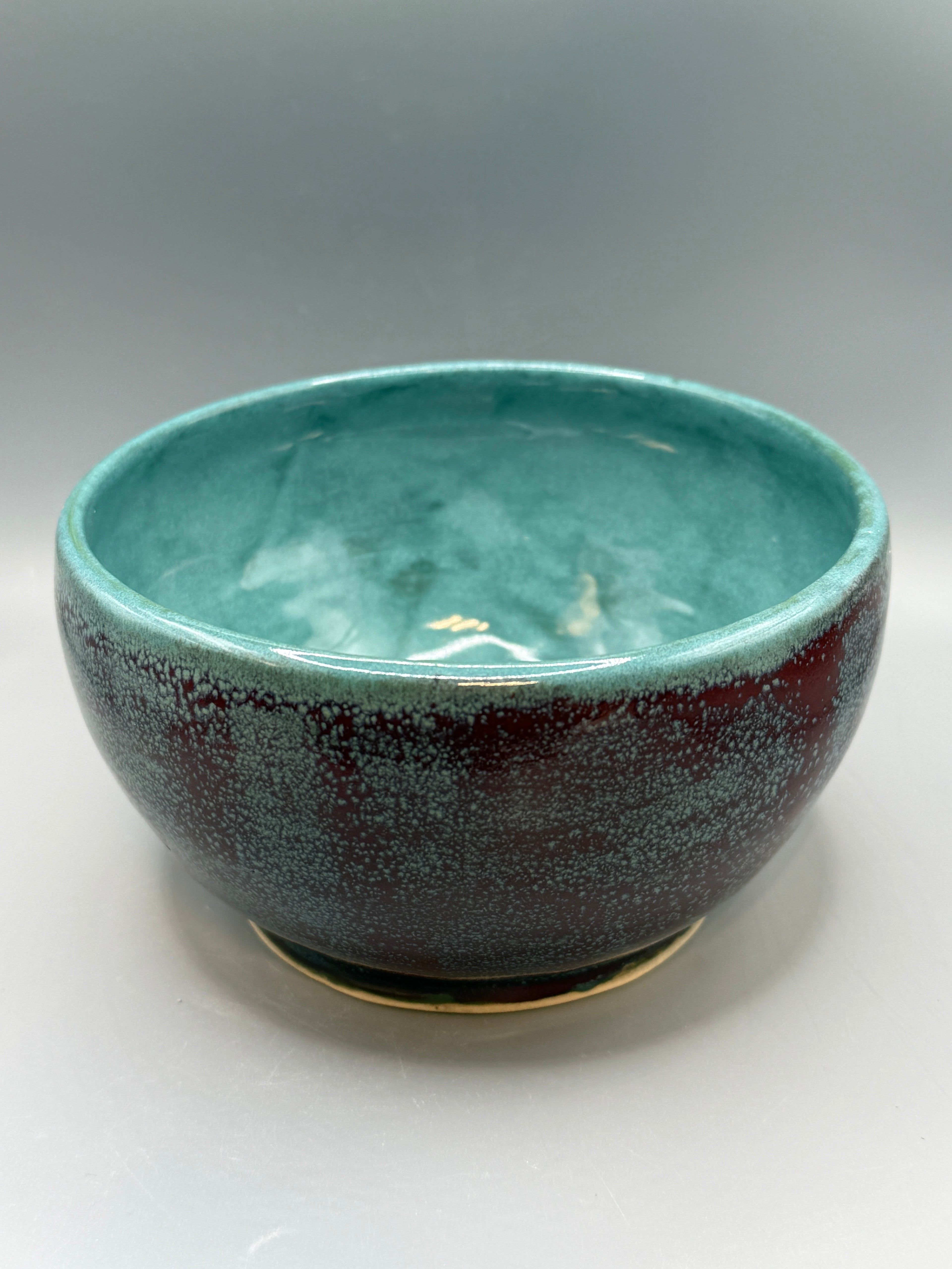 Copper Reef Bowl — Turquoise & Oxblood Stoneware, 5.5" x 3.5"
