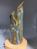 Marsh Ember — Carved Ceramic Accent Lamp with Wood LED Base