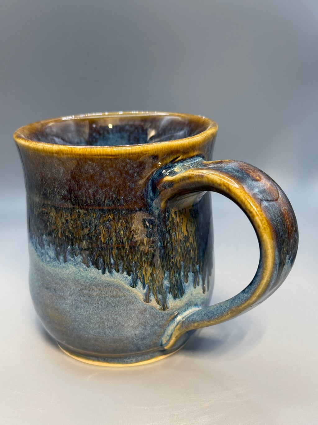 Amber and Blue Drip Mug, Handmade 10-12 oz