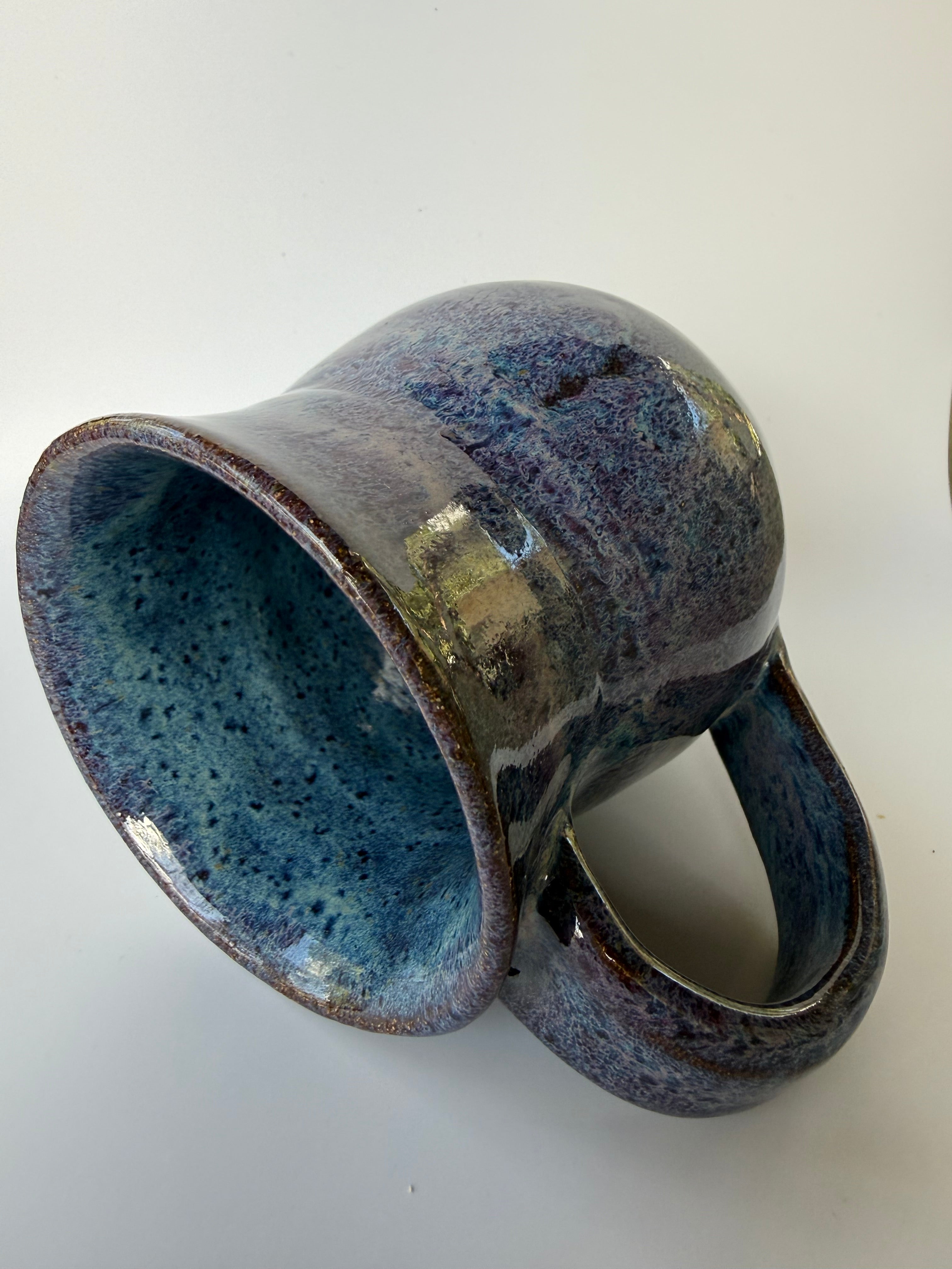 Handmade Purple and Blue Speckled stoneware Mug 10-12 oz