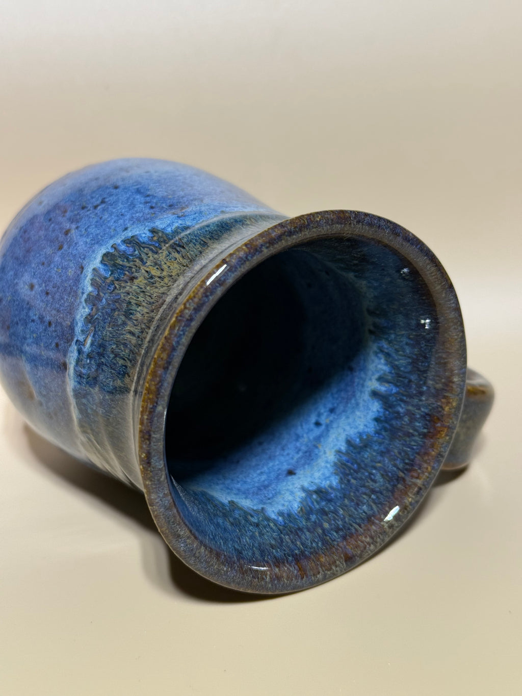 Speckled blue mug with golden drips - Handmade, 10-12 oz