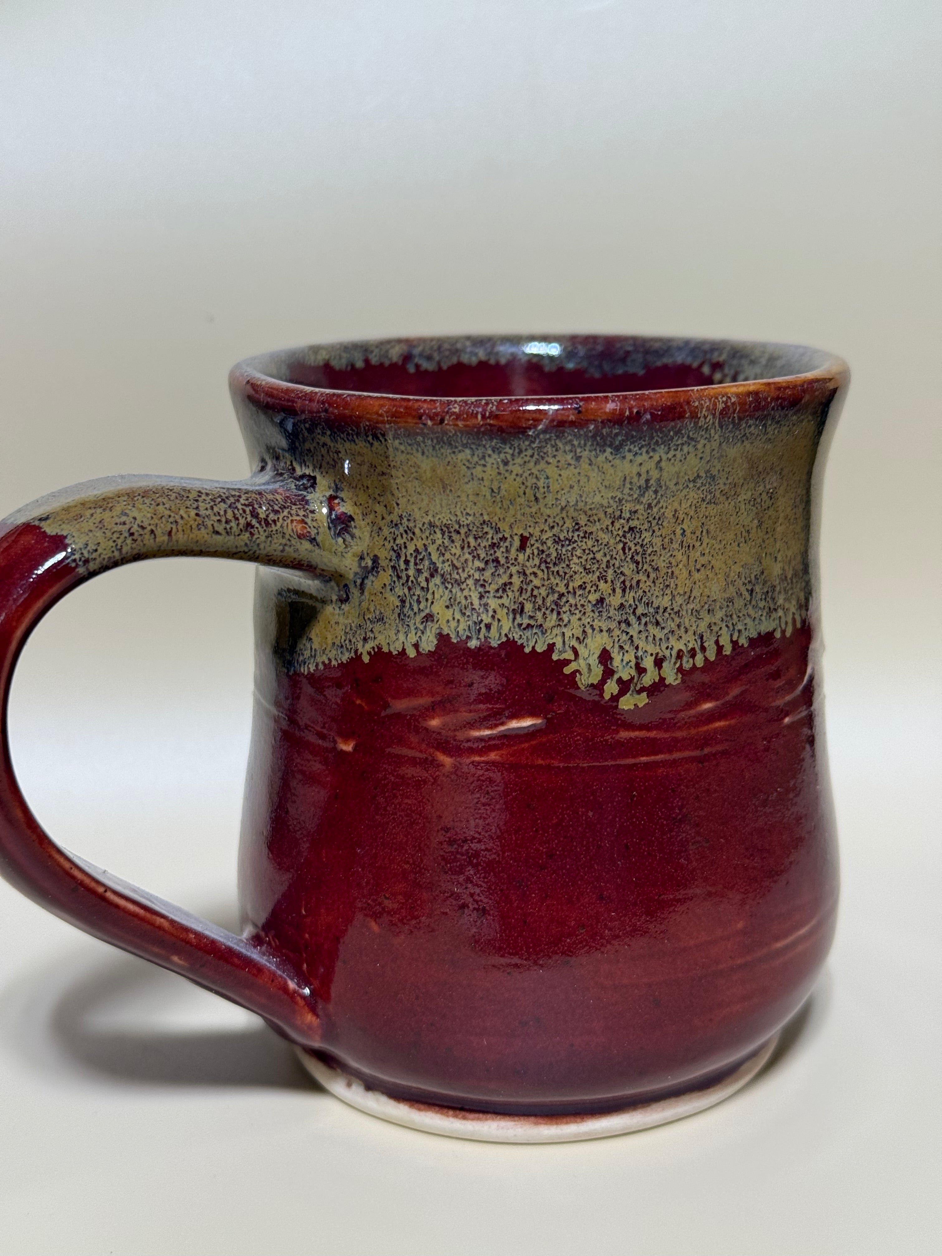 Red mug with golden drips, Handmade 10-12 oz.