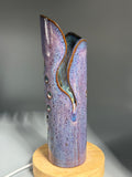 Wisteria Dusk — Carved Ceramic Accent Lamp with Wood LED Base