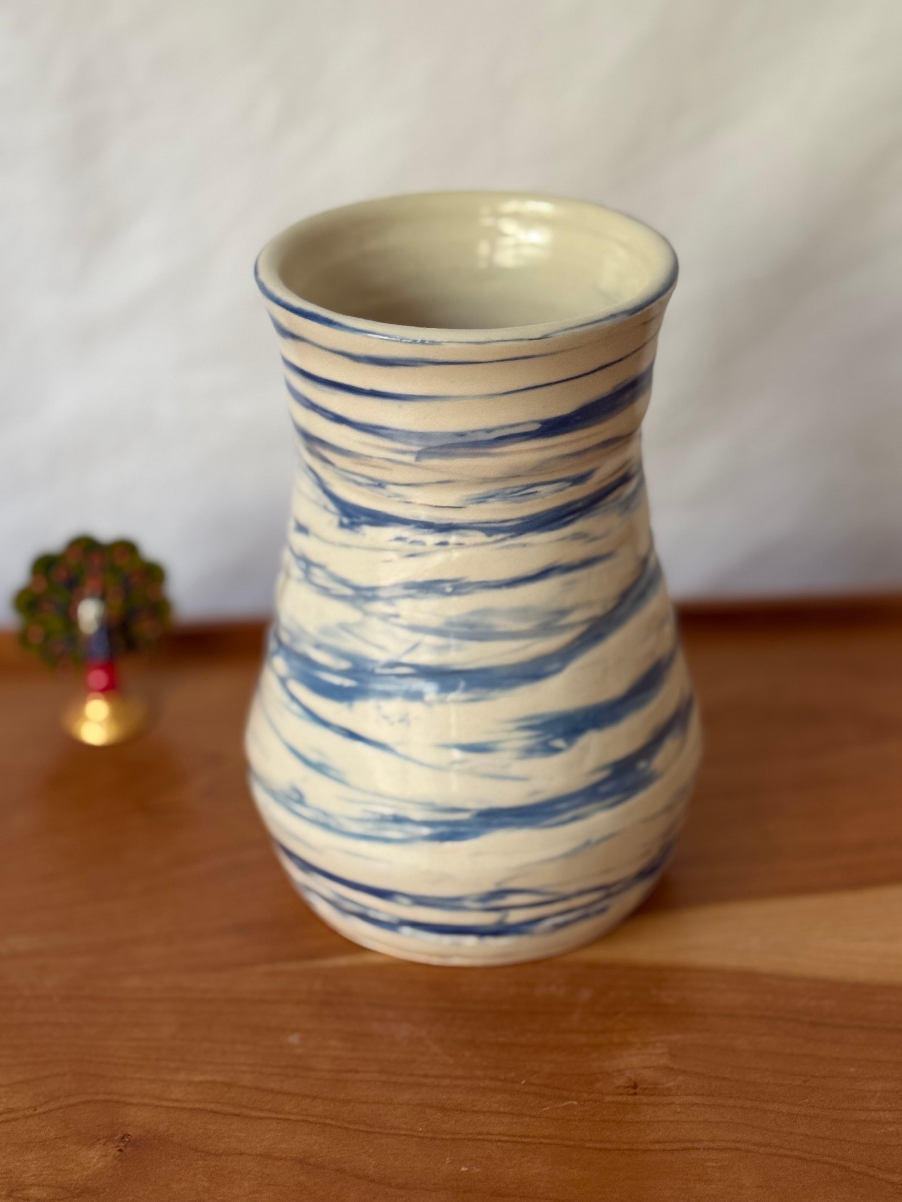 Ceramic vase - medium Blue on white stoneware 6.5”