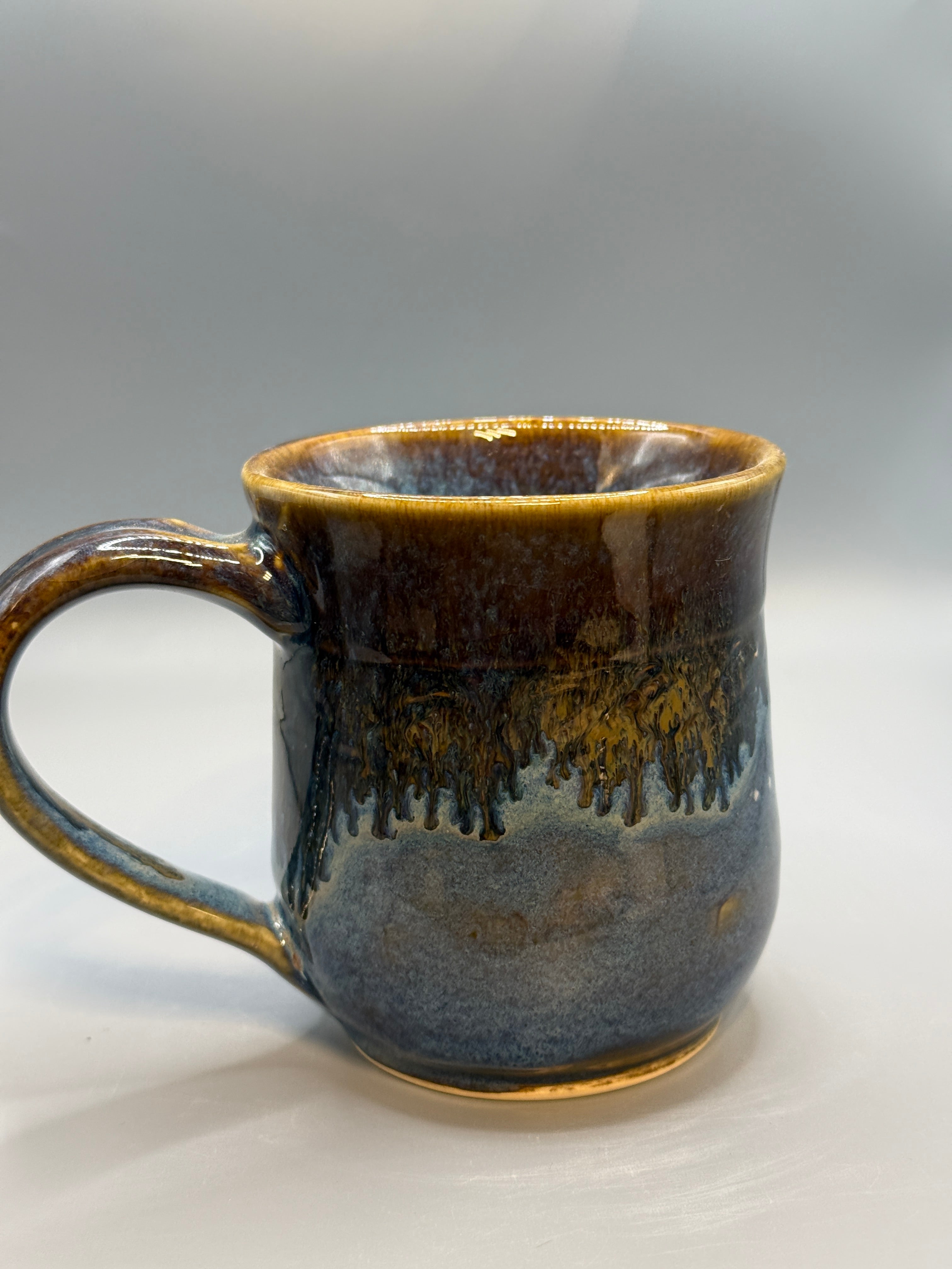 Amber and Blue Drip Mug, Handmade 10-12 oz