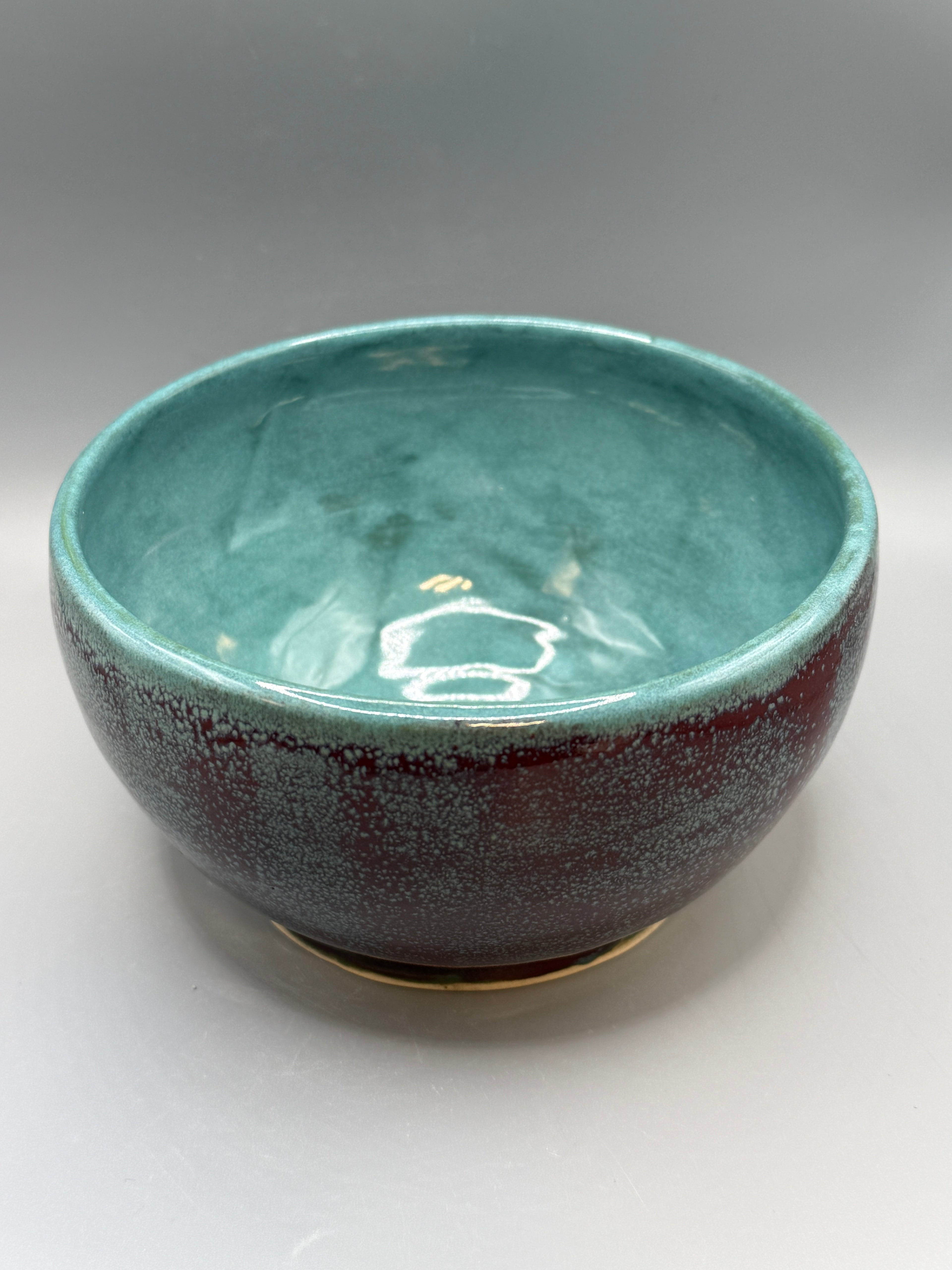 Copper Reef Bowl — Turquoise & Oxblood Stoneware, 5.5" x 3.5"