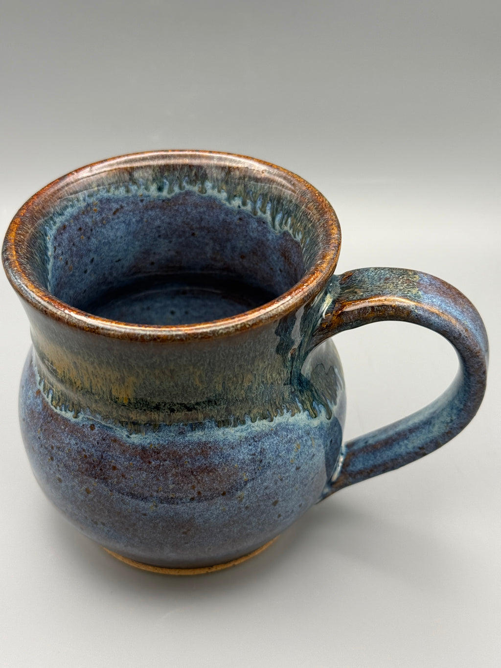 Amber Horizon Mug — Handmade Stoneware in Plum, Blue & Honey 10-12 oz