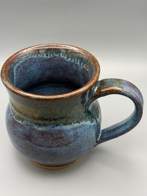 Amber Horizon Mug — Handmade Stoneware in Plum, Blue & Honey 10-12 oz