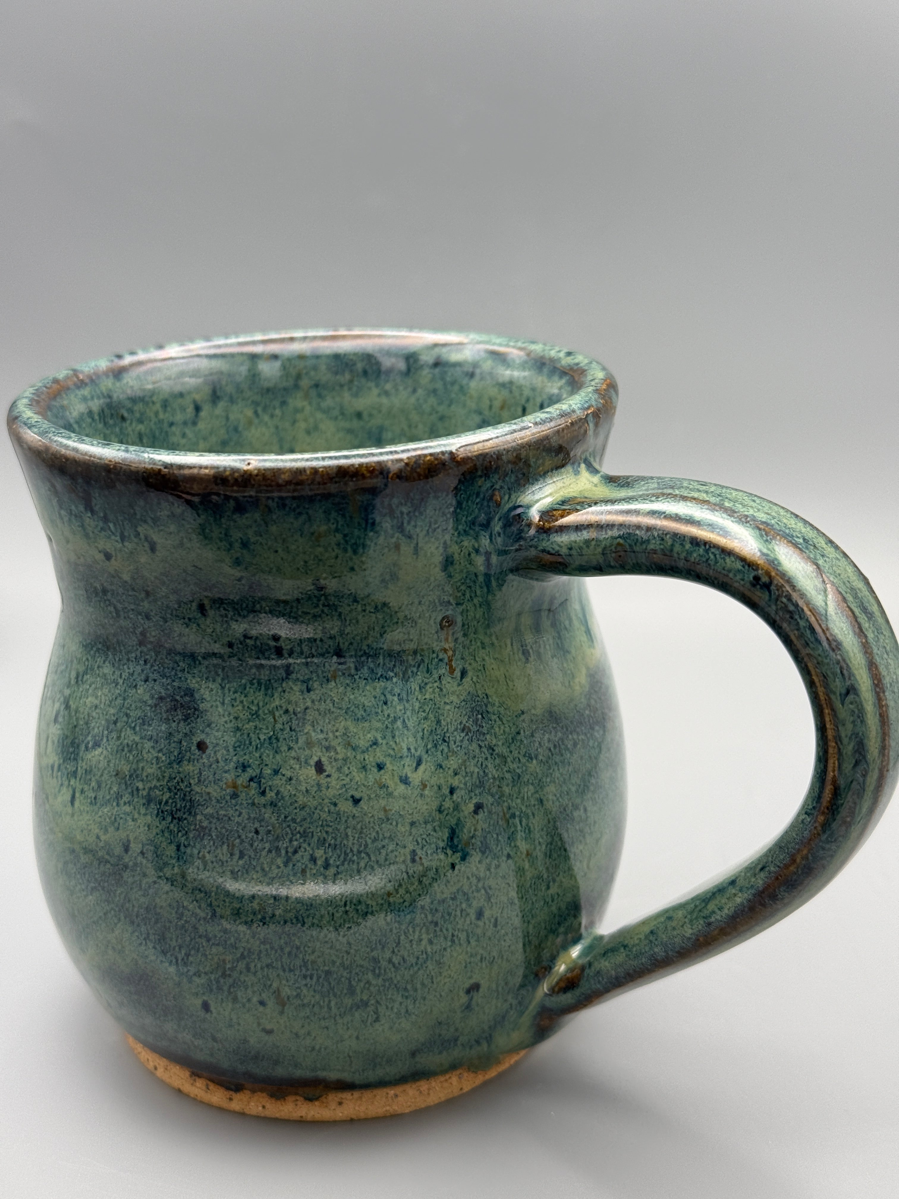 River Fern Round Belly Mug with Bare Clay Foot - Handmade 10-12 oz