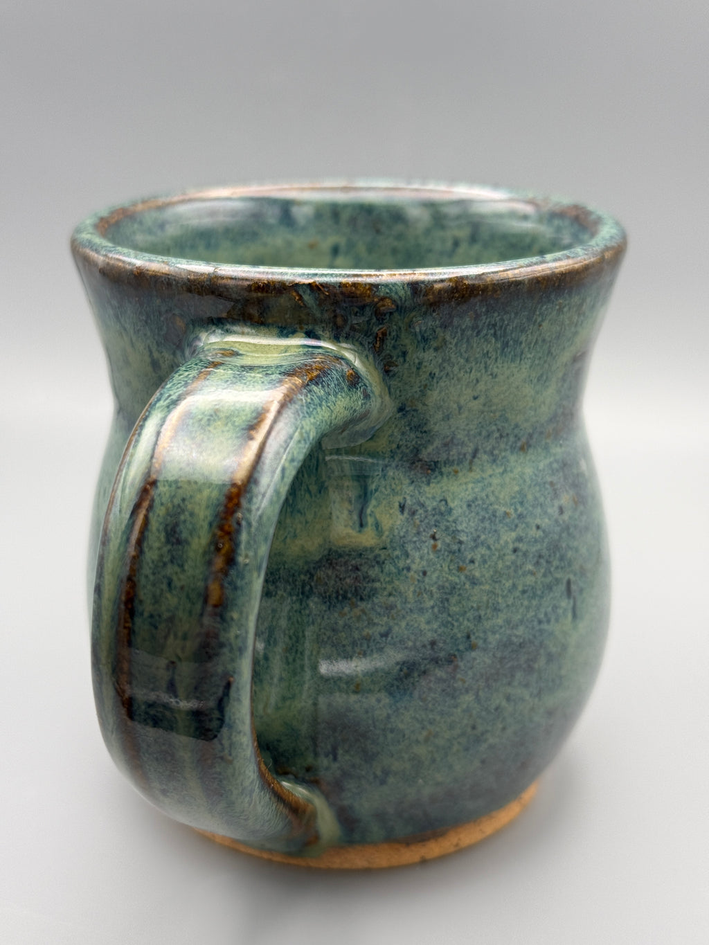 River Fern Round Belly Mug with Bare Clay Foot - Handmade 10-12 oz
