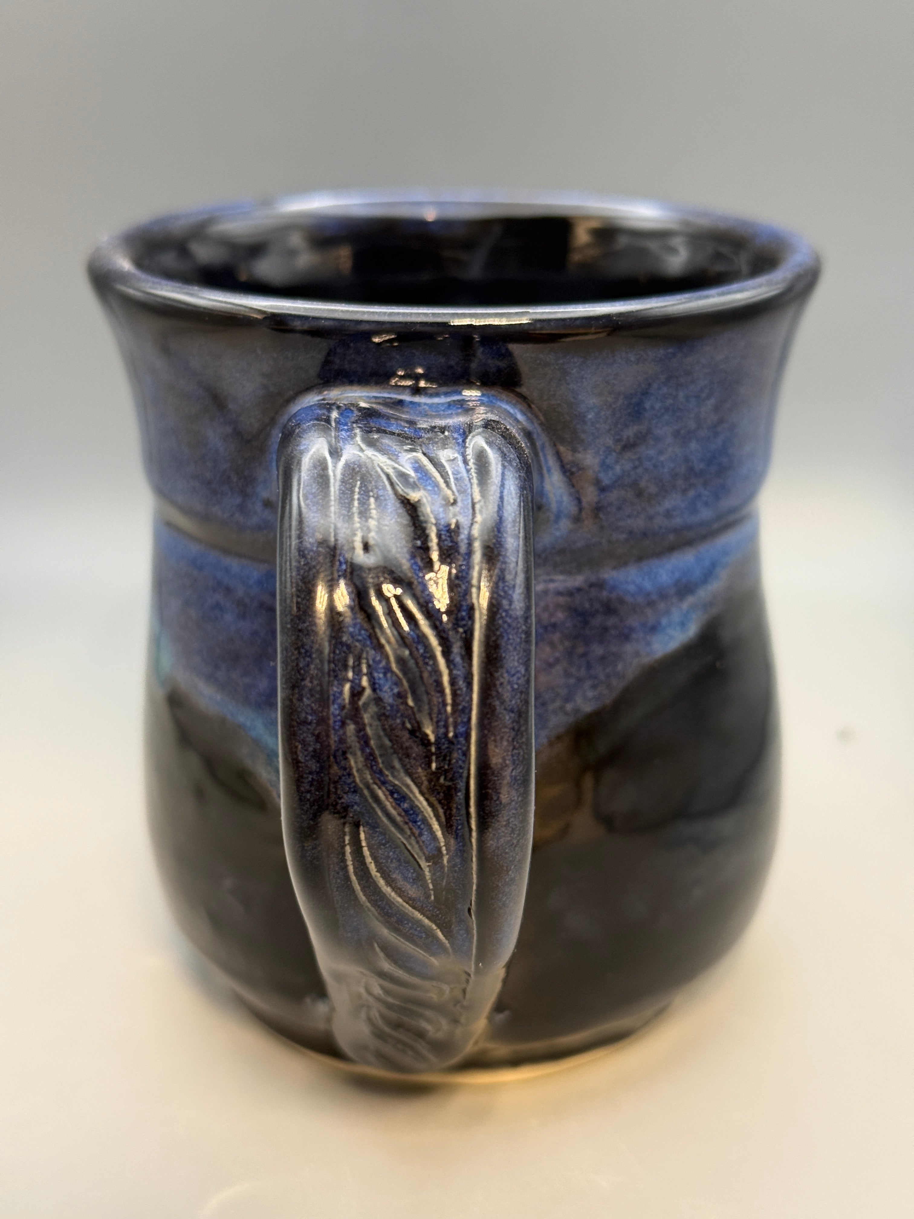 Midnight Aurora Mug — Handmade Stoneware in Glossy Black & Electric Blue 10-12oz