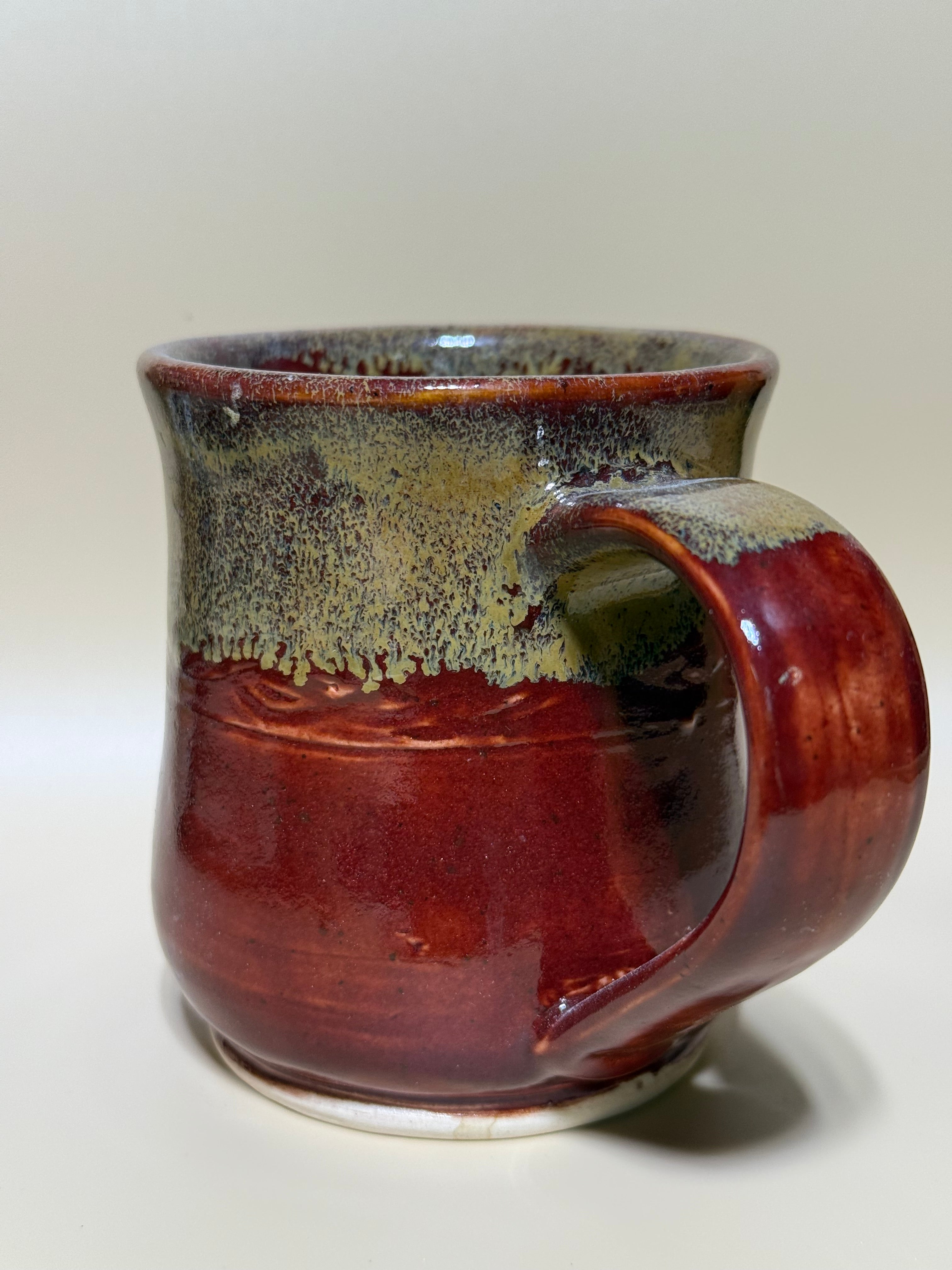 Red mug with golden drips, Handmade 10-12 oz.
