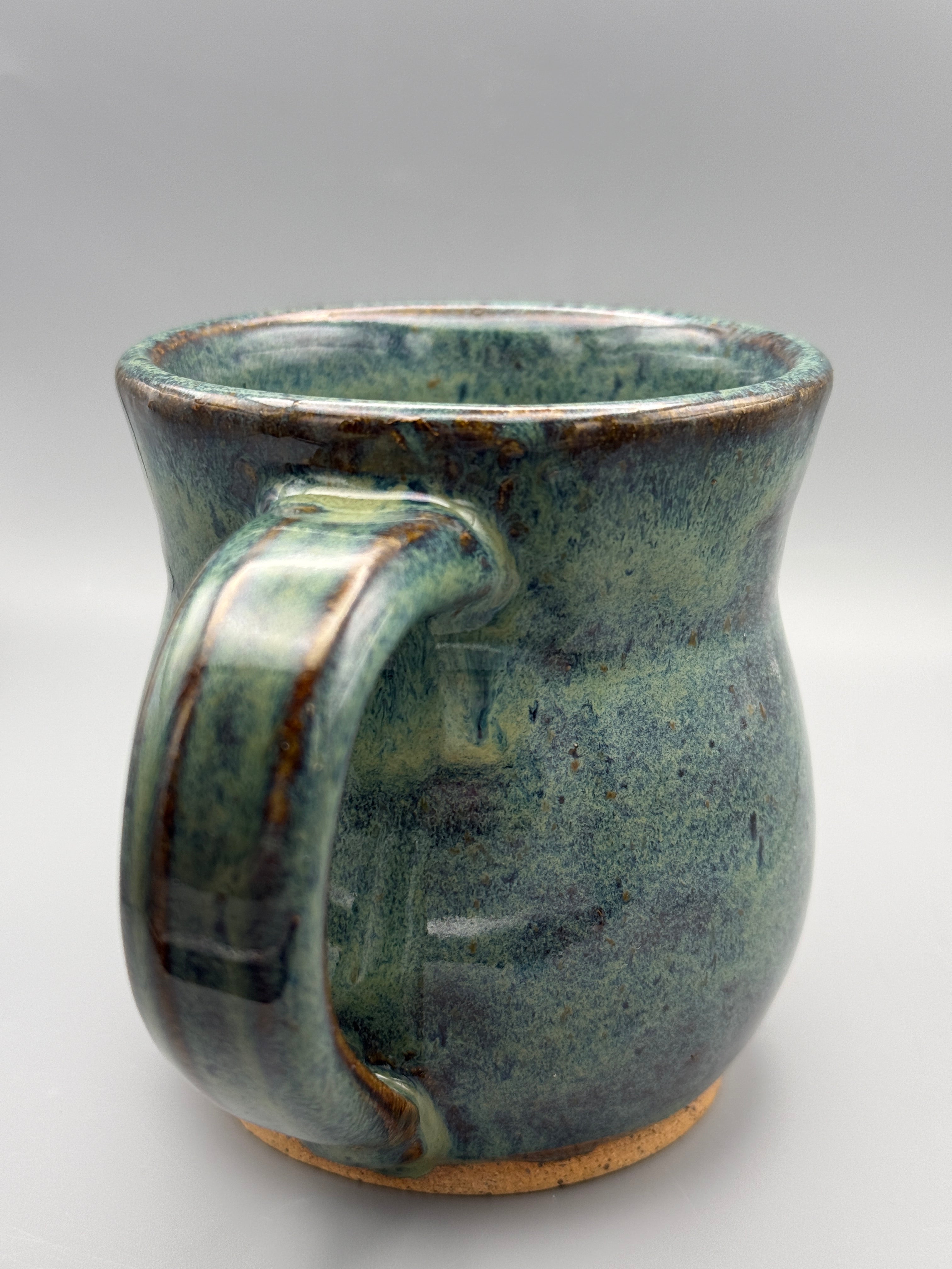 River Fern Round Belly Mug with Bare Clay Foot - Handmade 10-12 oz