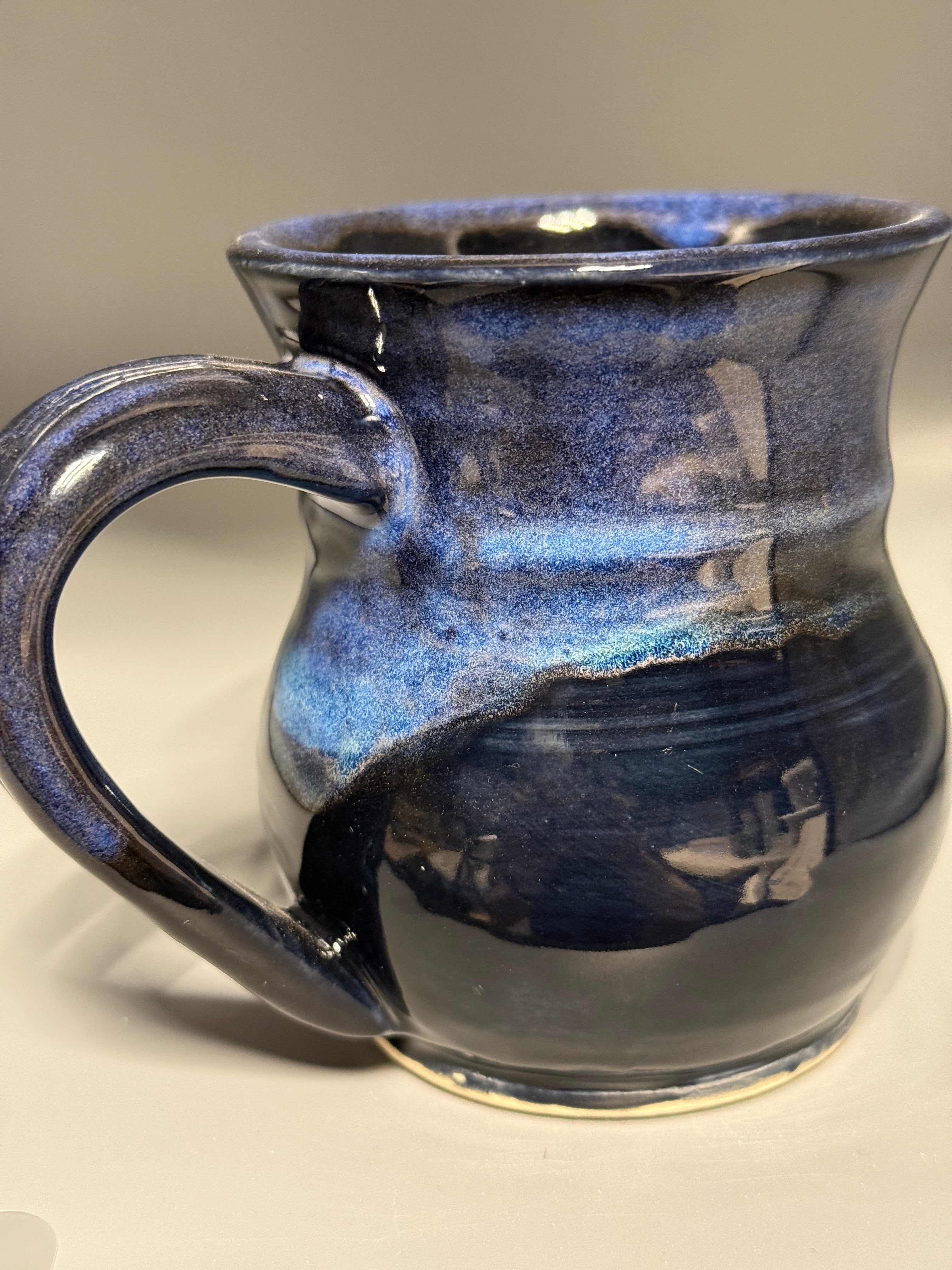 Midnight Aurora Mug No. 2 — Handmade Stoneware in Glossy Black, Electric Blue & Green 10-12 oz
