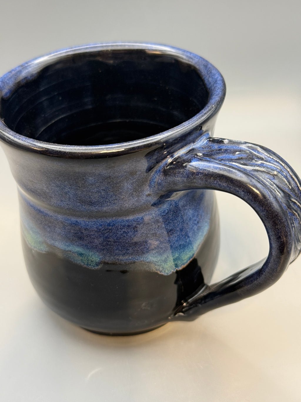 Midnight Aurora Mug — Handmade Stoneware in Glossy Black & Electric Blue 10-12oz