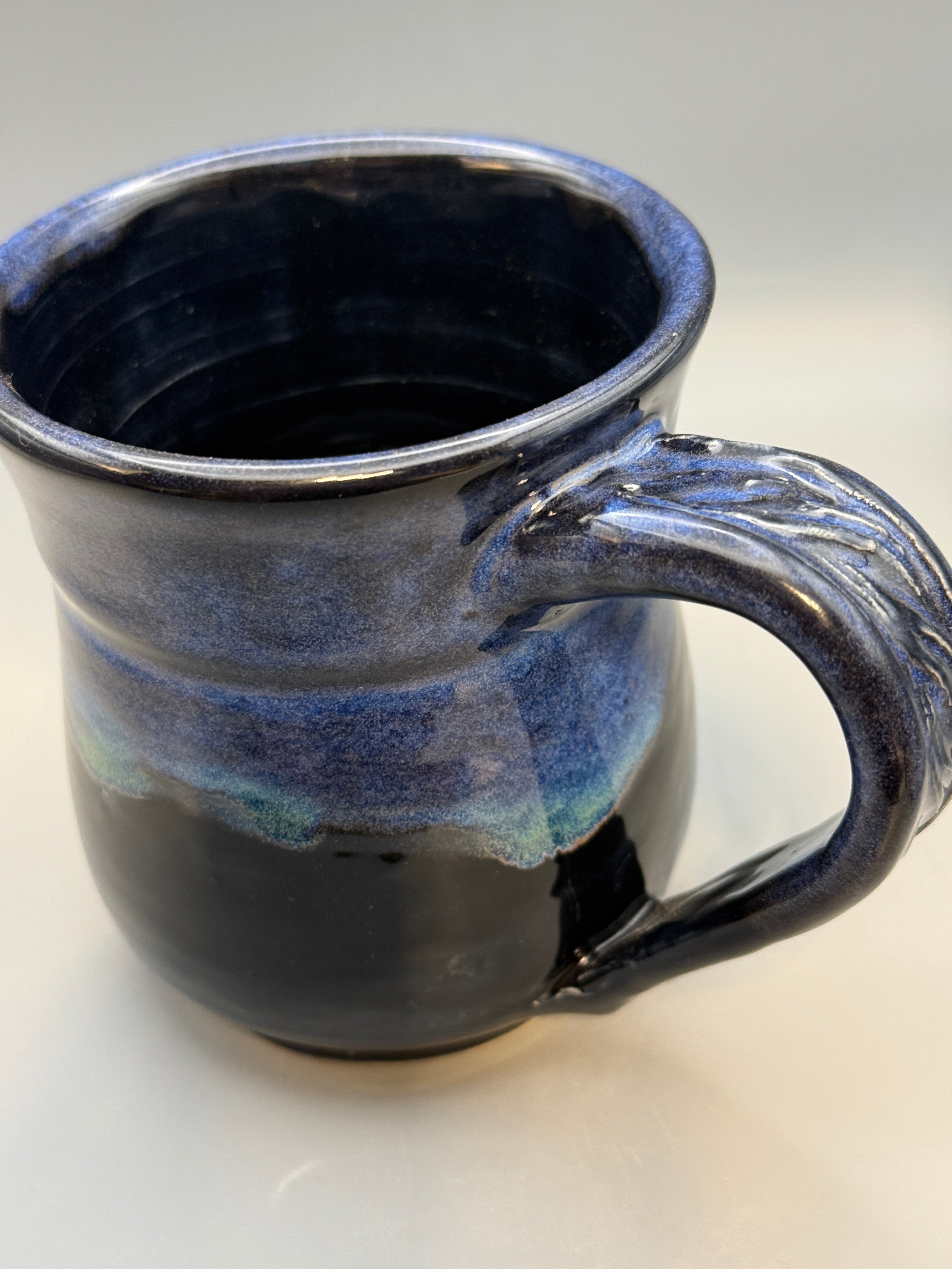 Midnight Aurora Mug — Handmade Stoneware in Glossy Black & Electric Blue 10-12oz