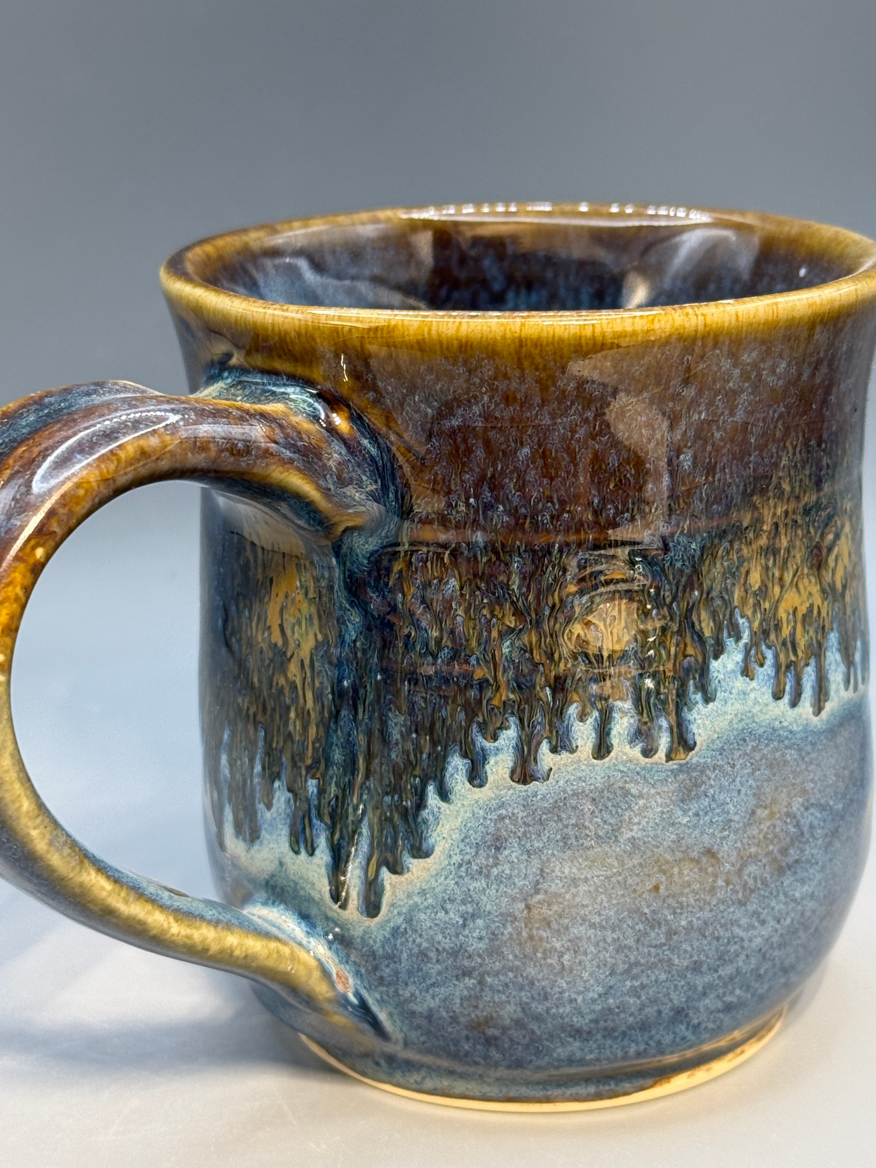 Amber and Blue Drip Mug, Handmade 10-12 oz