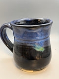 Midnight Aurora Mug — Handmade Stoneware in Glossy Black & Electric Blue 10-12oz