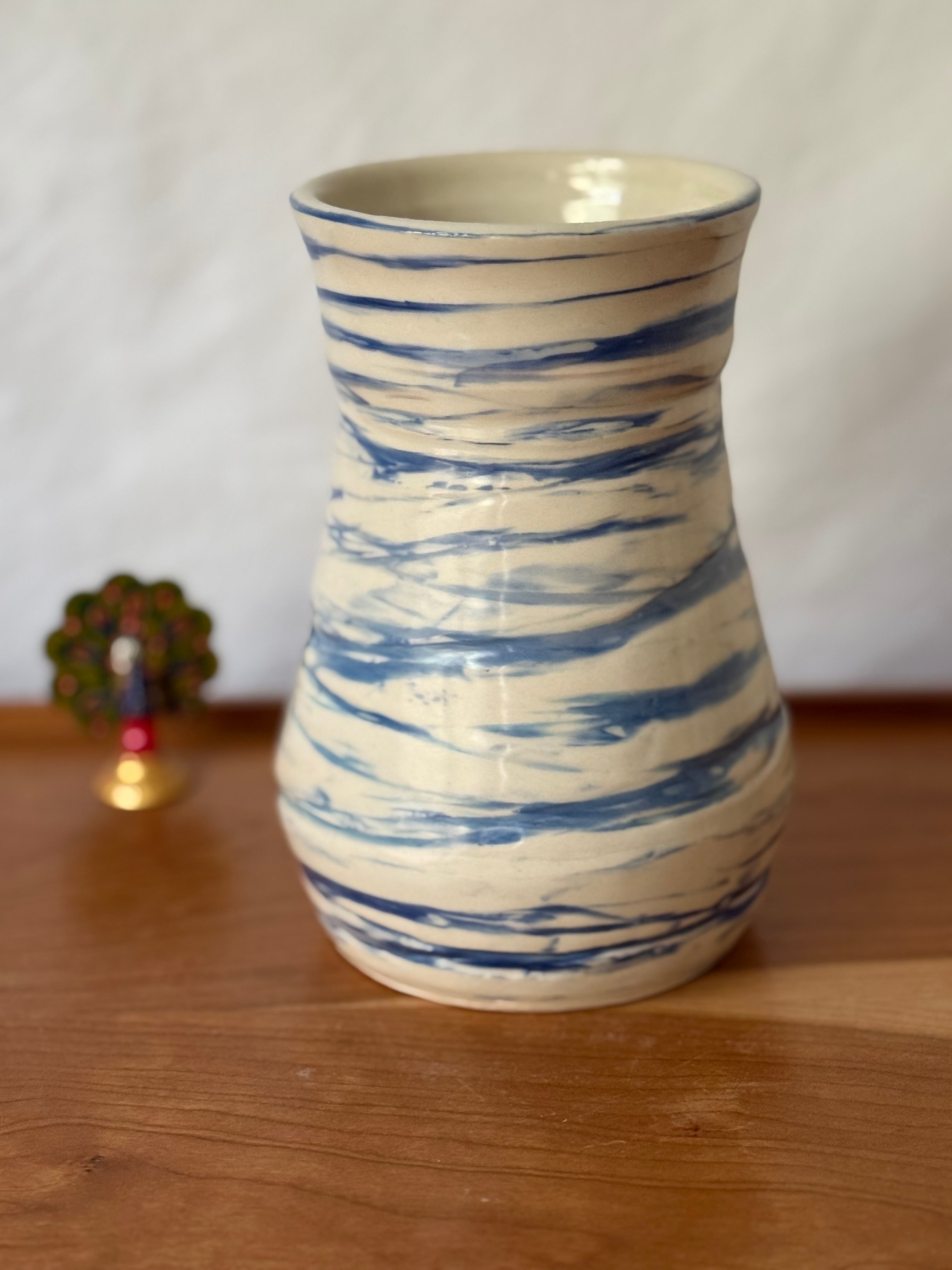 Ceramic vase - medium Blue on white stoneware 6.5”