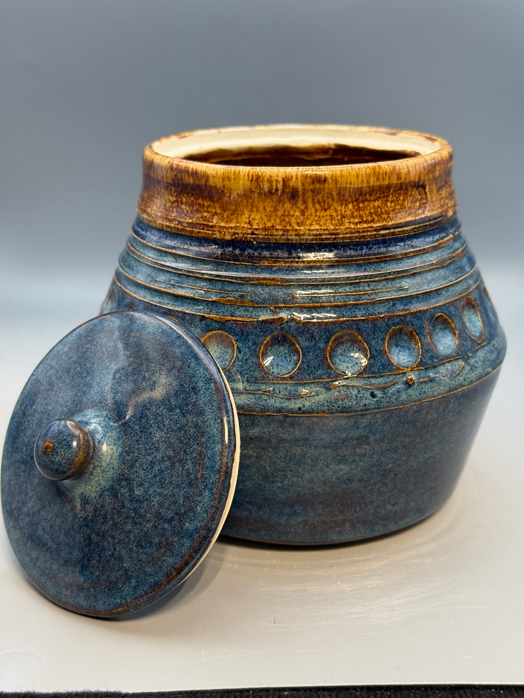 Amber Squall Jar – Medium 30 oz Handmade Stoneware Lidded Jar
