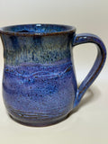 Purple and gold mug on speckled clay. Handmade 10-12 oz