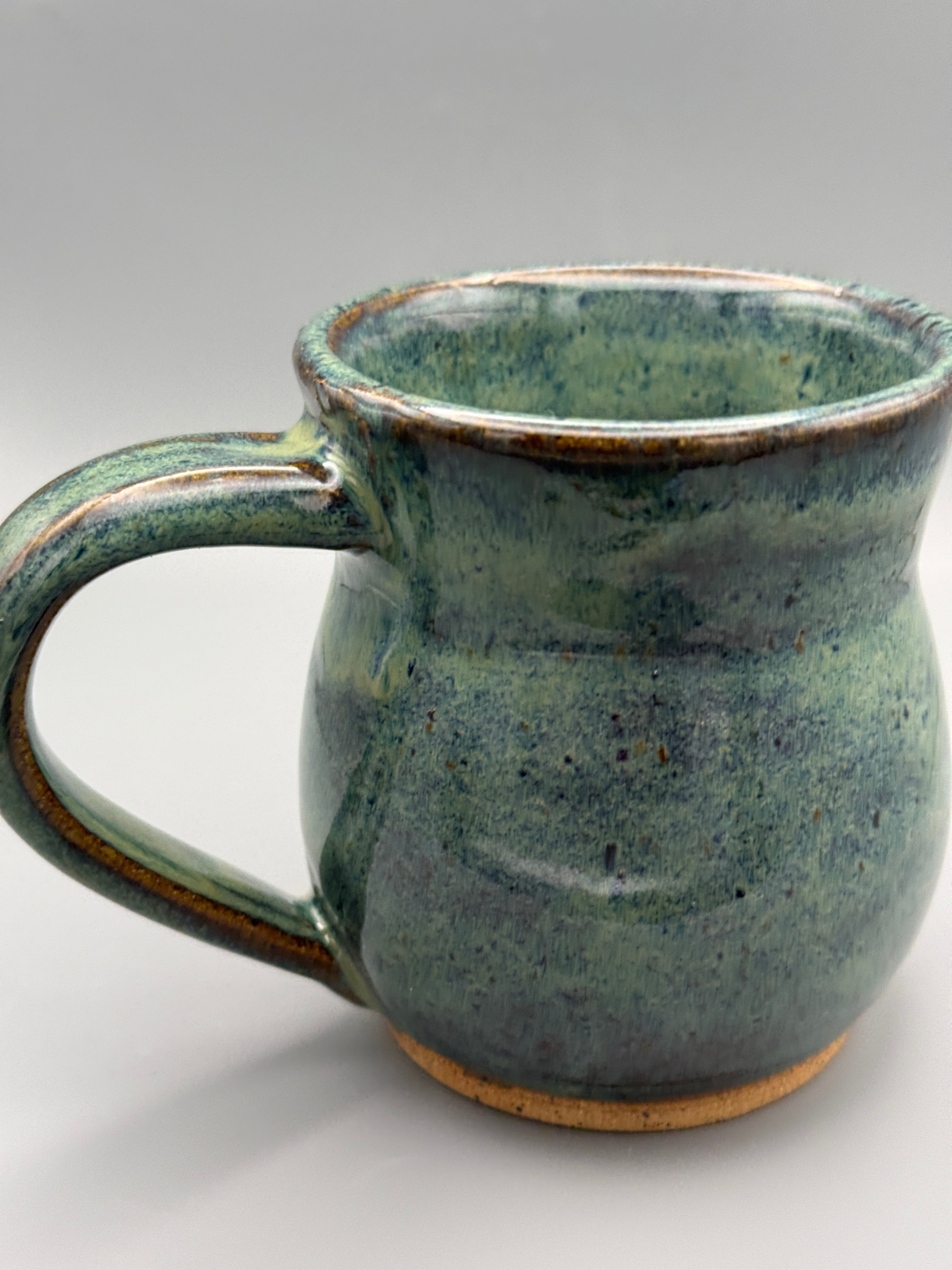 River Fern Round Belly Mug with Bare Clay Foot - Handmade 10-12 oz