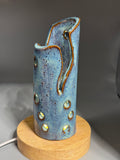Chicory Sky — Carved Ceramic Accent Lamp with Wood LED Base