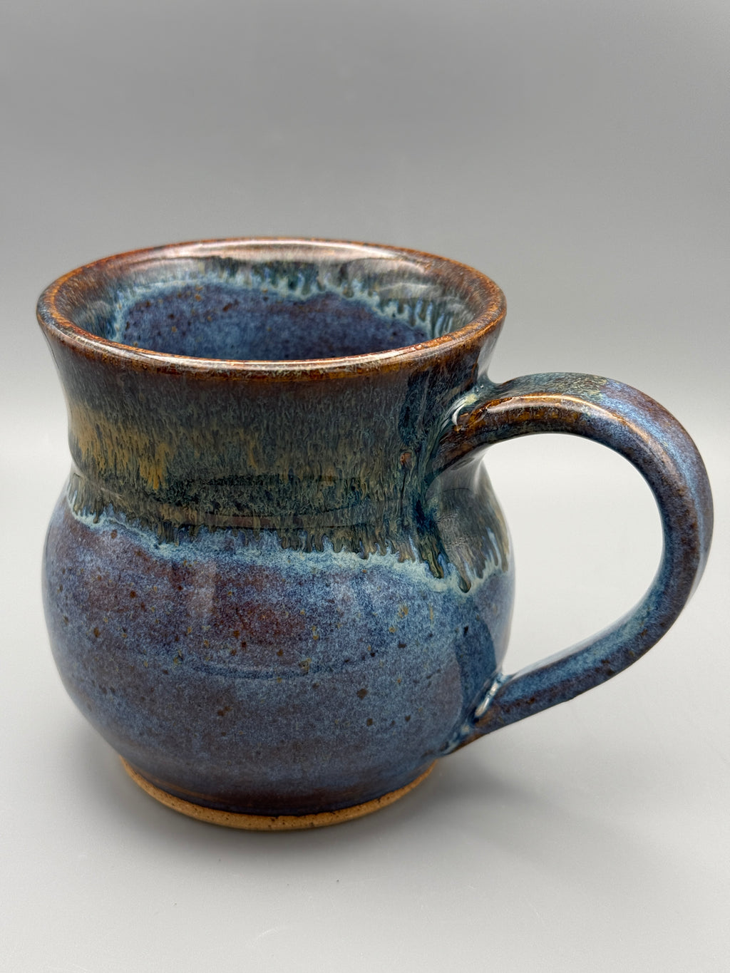 Amber Horizon Mug — Handmade Stoneware in Plum, Blue & Honey 10-12 oz