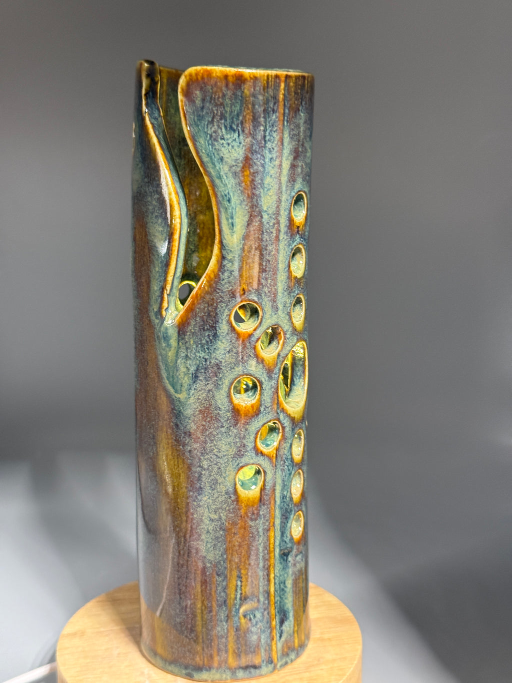 Marsh Ember — Carved Ceramic Accent Lamp with Wood LED Base
