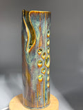 Pine Hollow — Carved Ceramic Accent Lamp with Wood LED Base