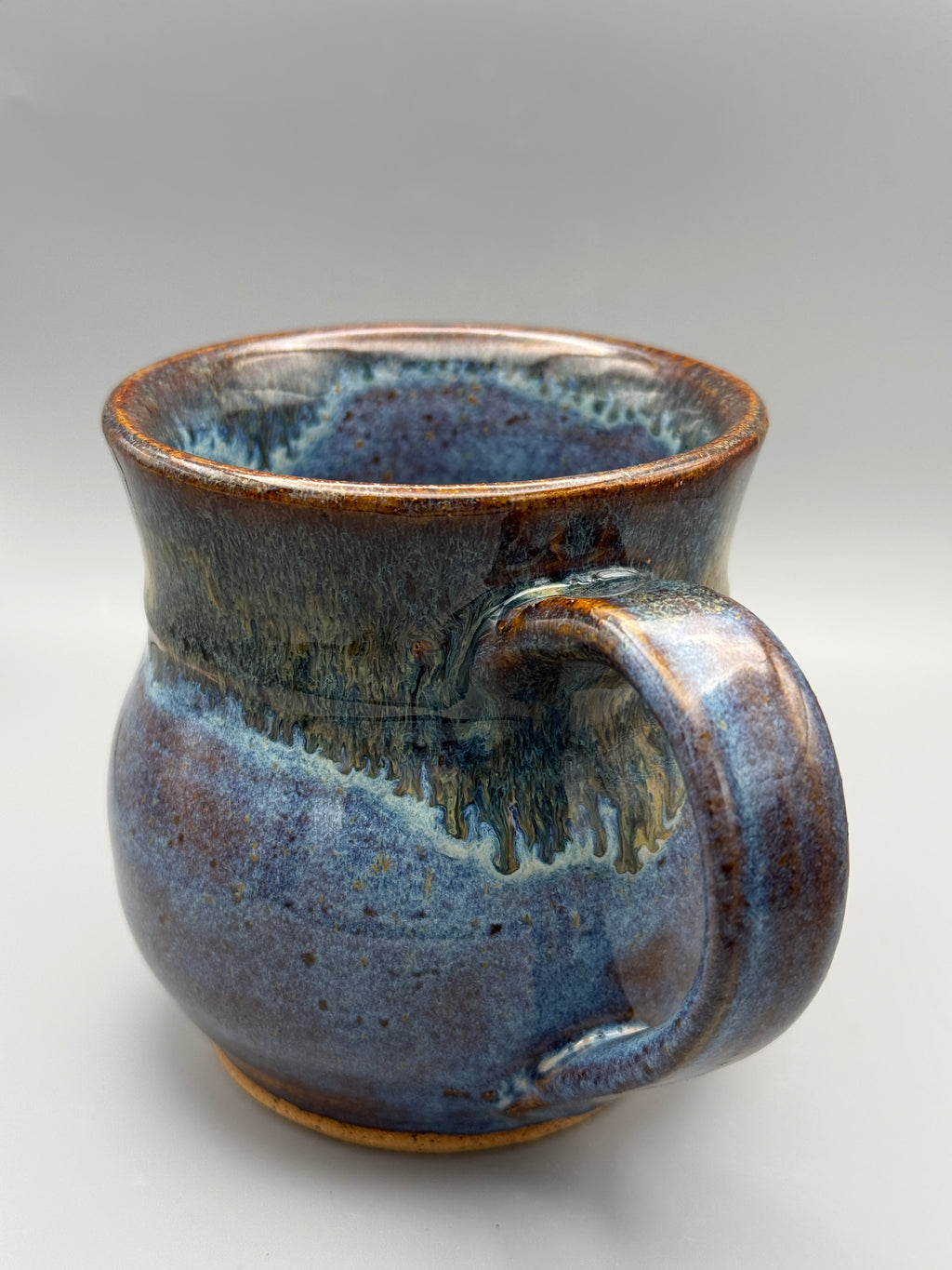 Amber Horizon Mug — Handmade Stoneware in Plum, Blue & Honey 10-12 oz