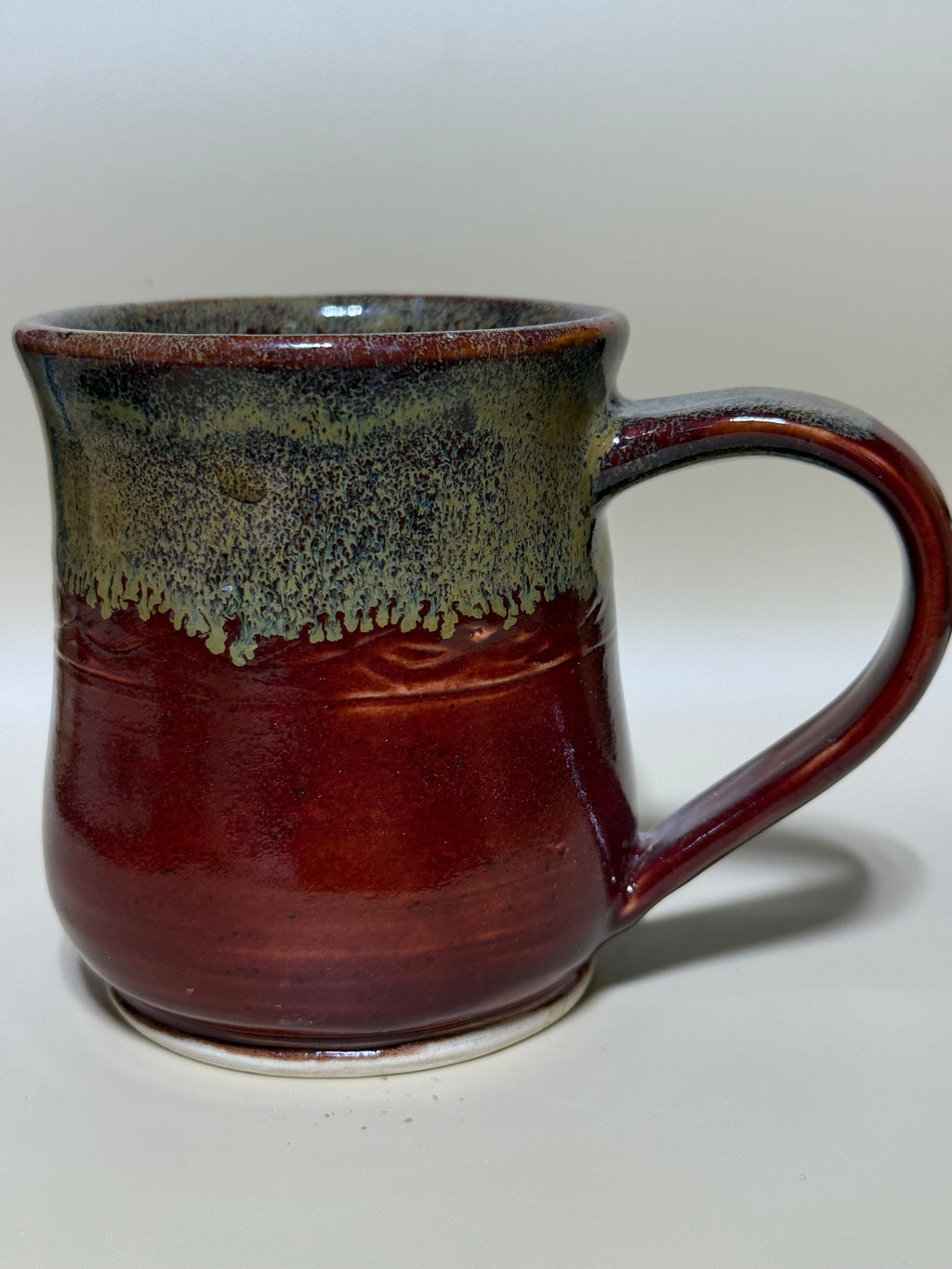 Red mug with golden drips, Handmade 10-12 oz.