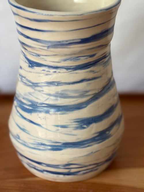 Ceramic vase - medium Blue on white stoneware 6.5”