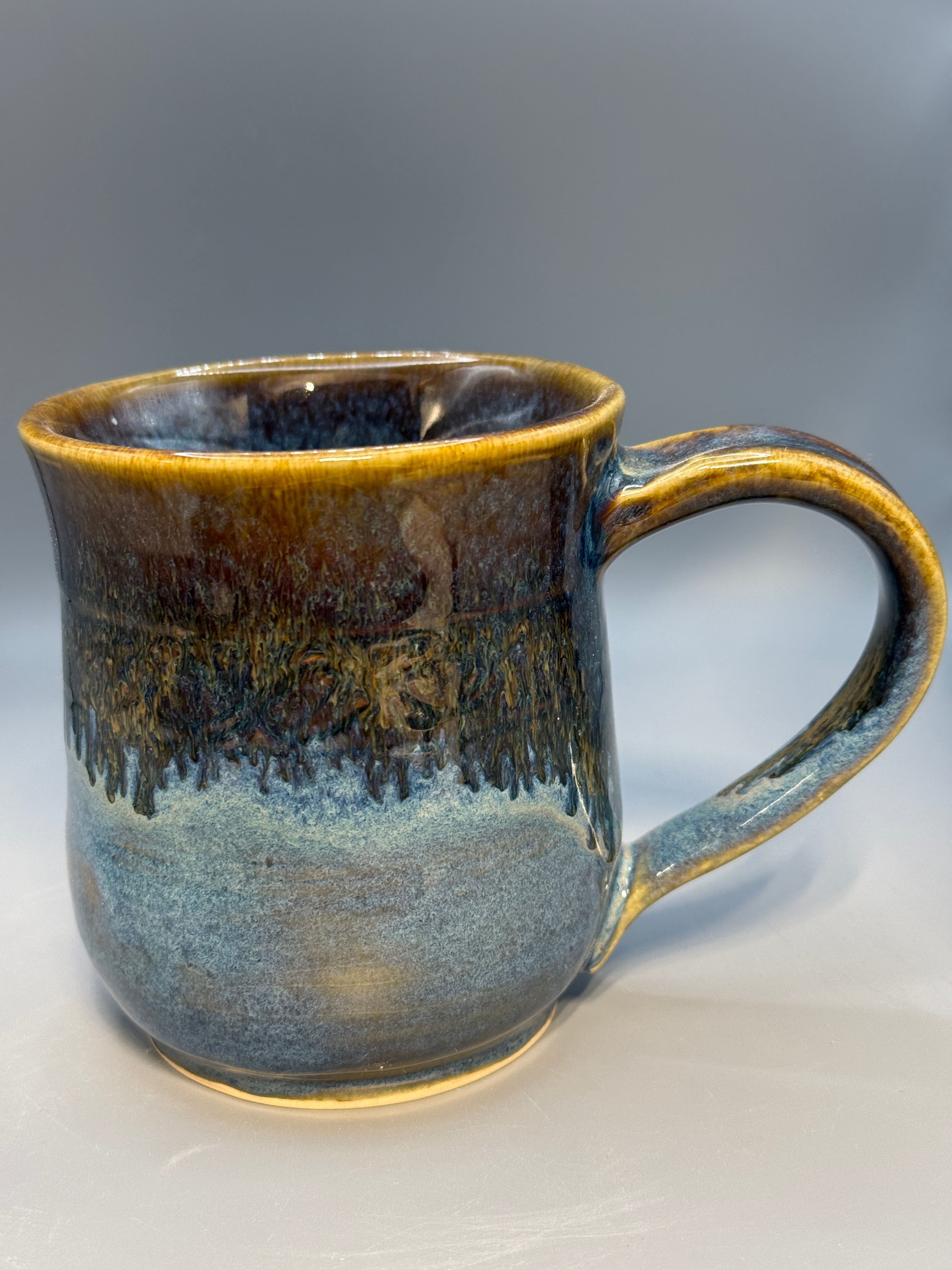 Amber and Blue Drip Mug, Handmade 10-12 oz