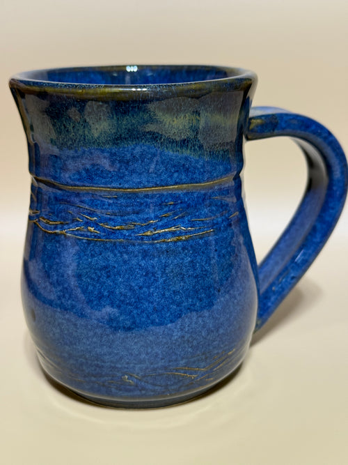 Blue Mug with Golden drips 10-12 oz