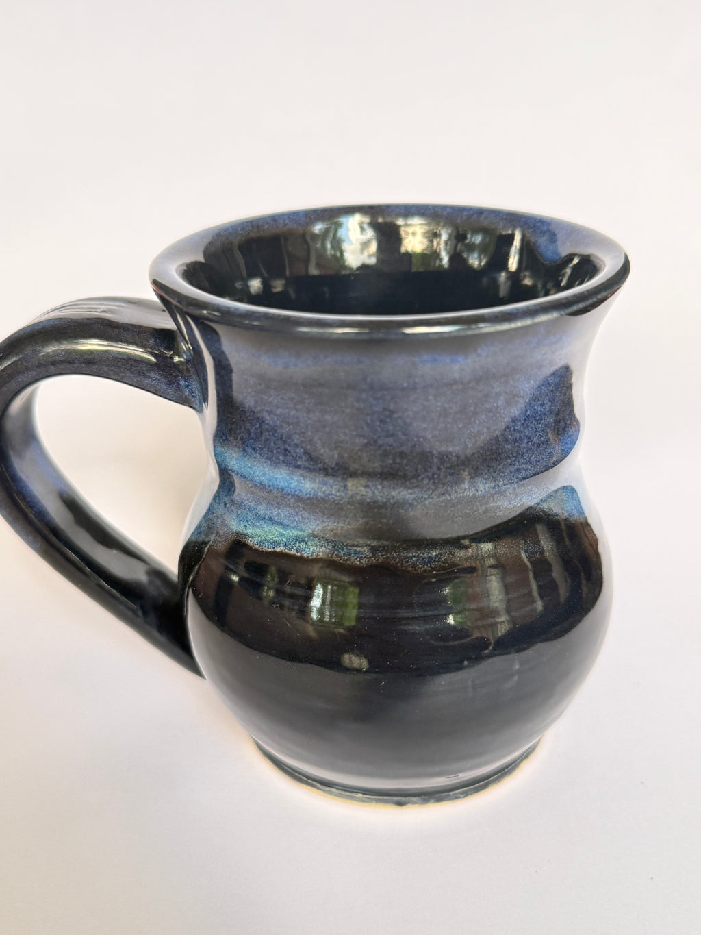 Midnight Aurora Mug — Handmade Stoneware in Glossy Black & Electric Blue 10-12oz