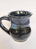 Midnight Aurora Mug — Handmade Stoneware in Glossy Black & Electric Blue 10-12oz