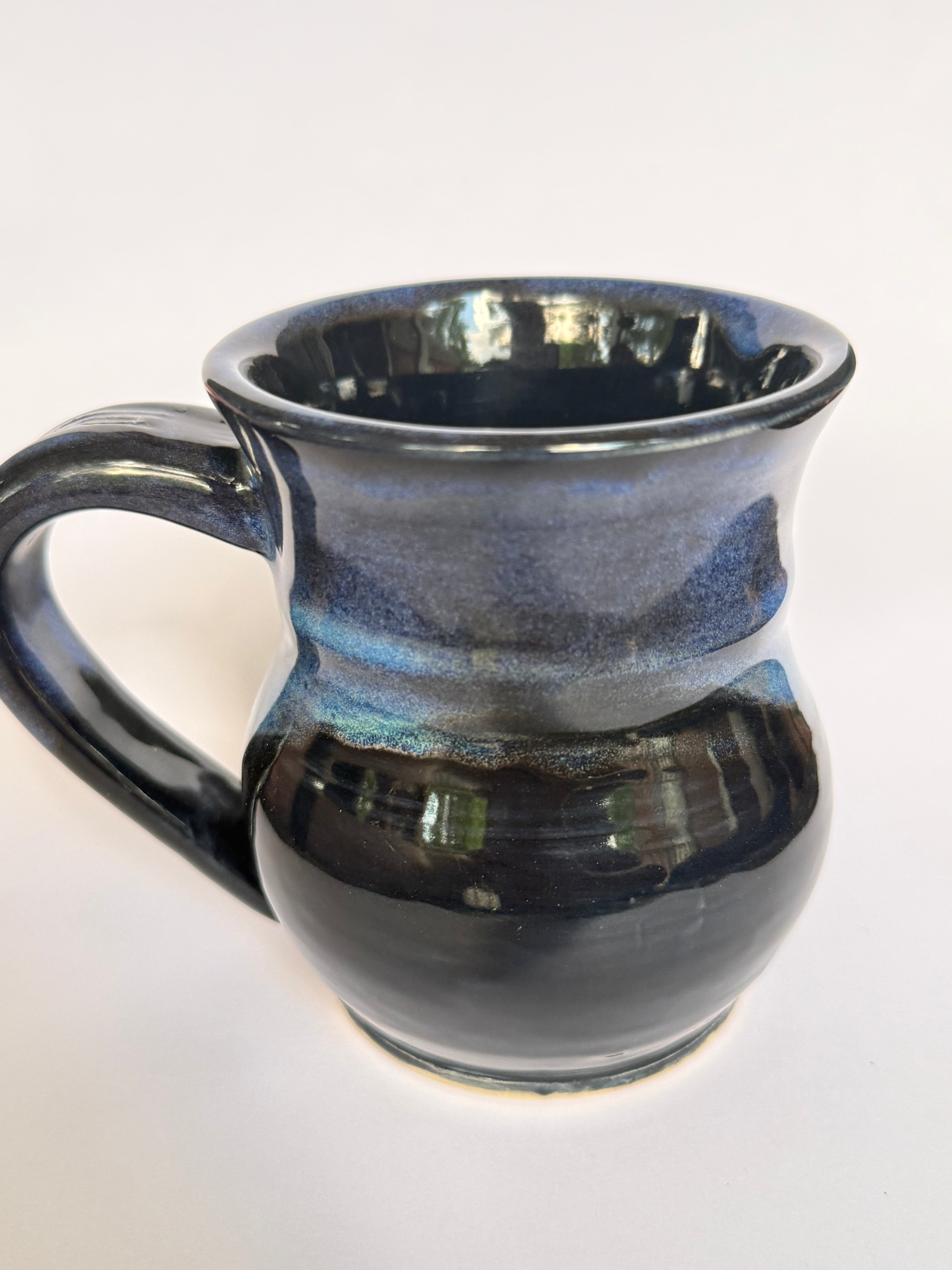 Midnight Aurora Mug — Handmade Stoneware in Glossy Black & Electric Blue 10-12oz